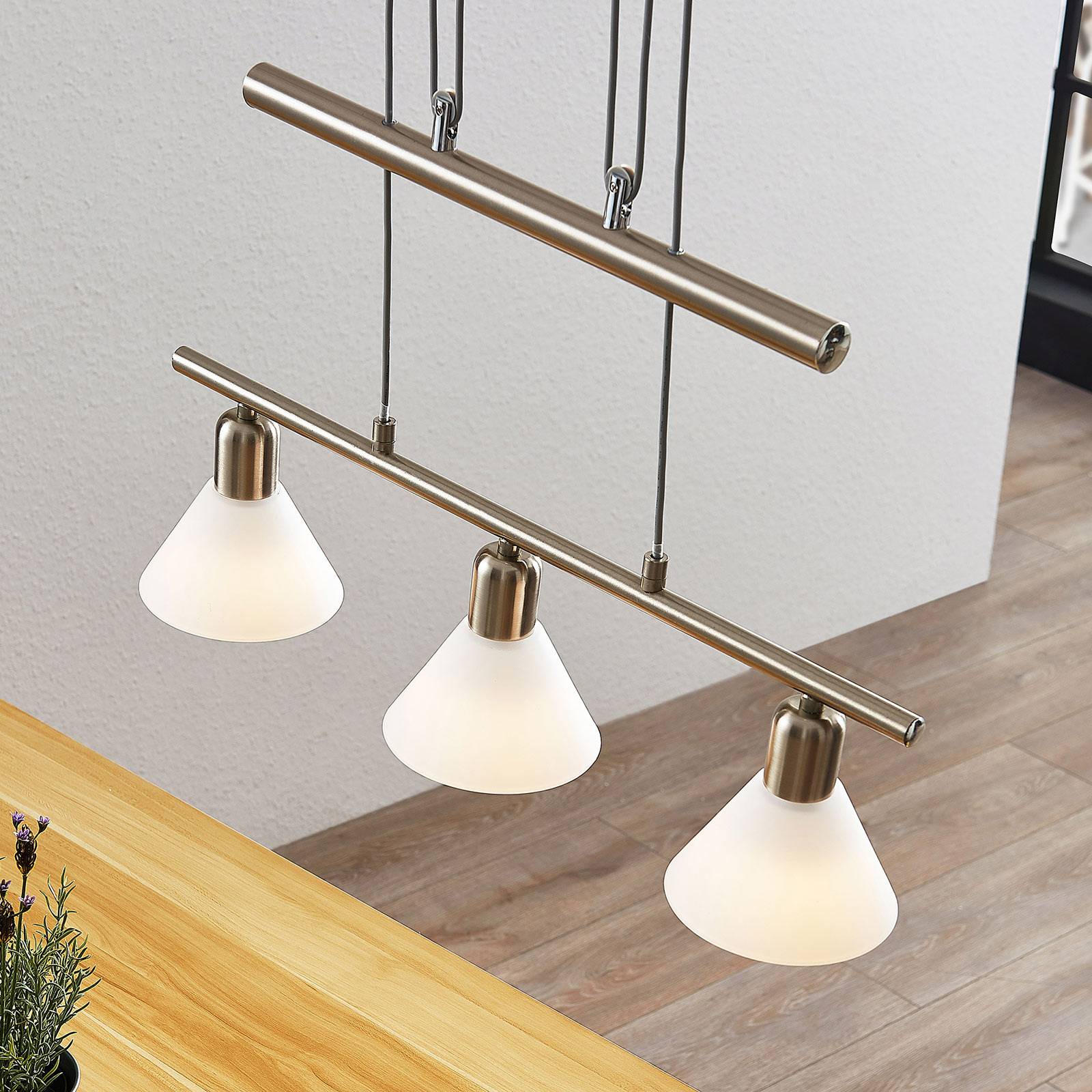 Höjdjusterbar pendellampa Delira, 3 ljusk., nickel