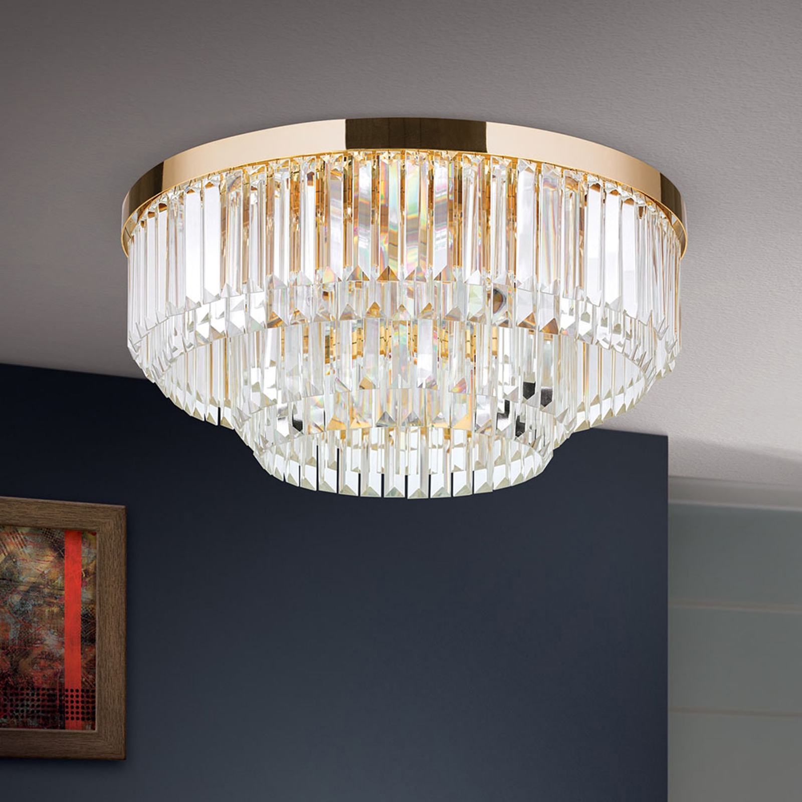 LED-taklampa Prism, guld, Ø 55 cm