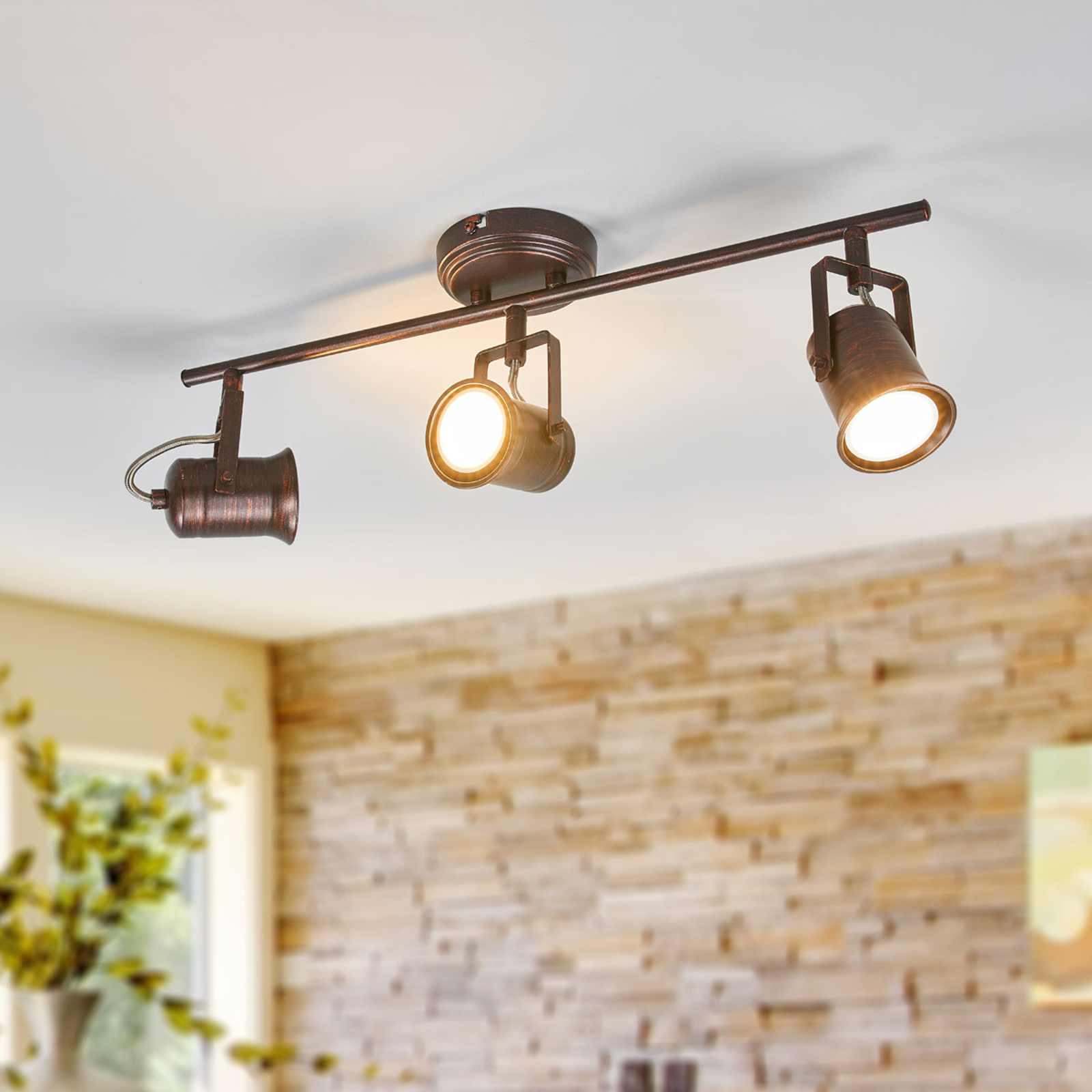 Rustik LED-taklampa Cansu i brunt