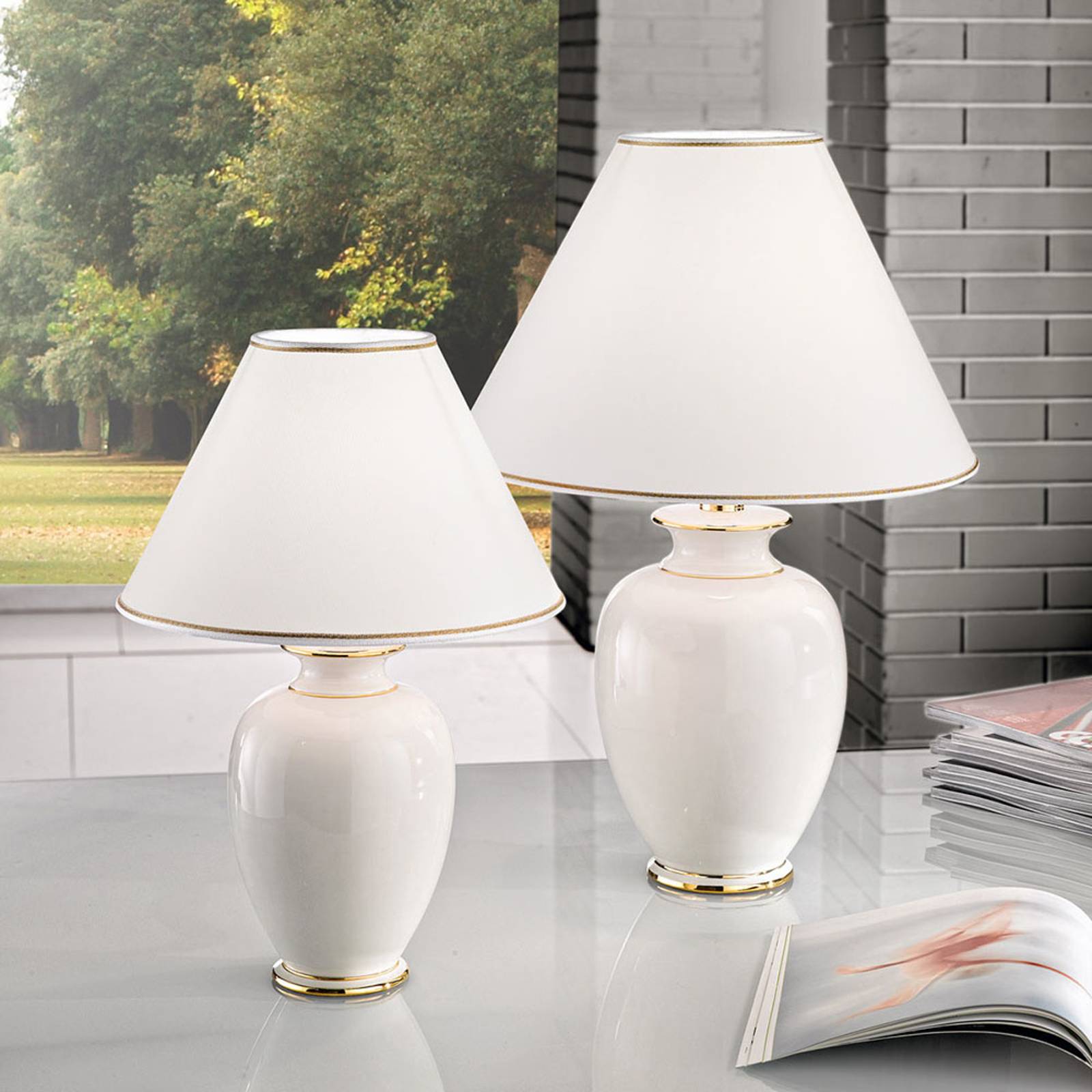 Bordslampa Giardino Avorio i vitt-guld Ø 30 cm
