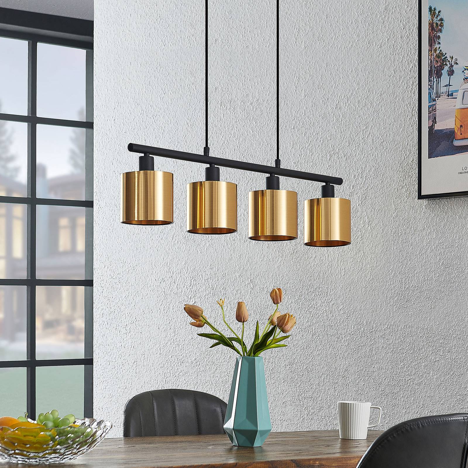 Lindby Joudy pendellampa, 4 lampor, brons ljust