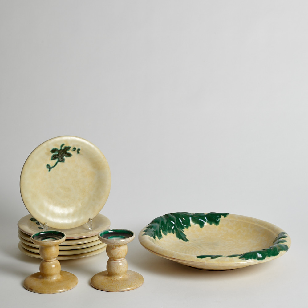 Vintage - SÅLD "Murgröna" Fat, Assietter 6 st, Ljusstakar 1 par, Upsala-Ekeby