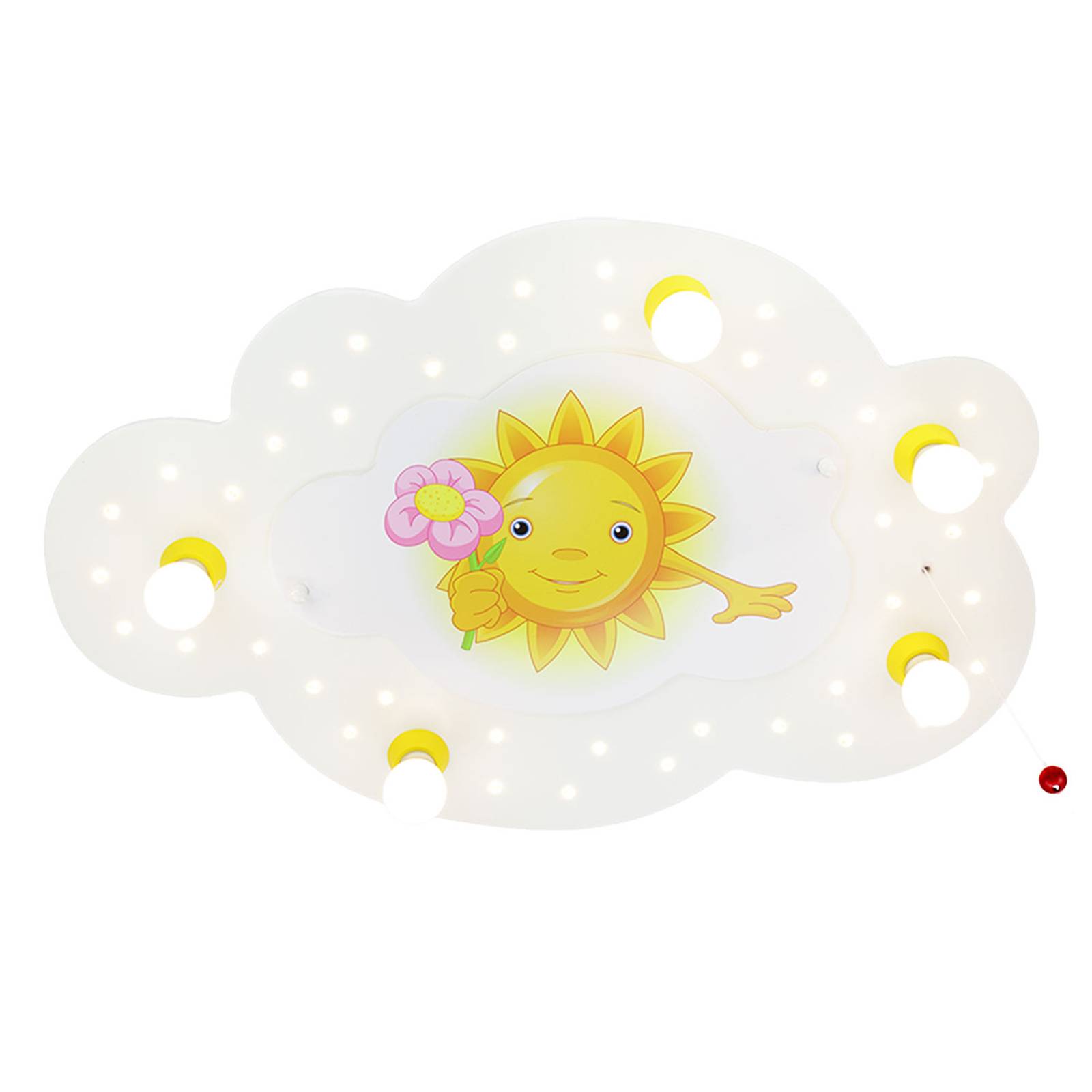 Taklampa Sol med blomma, 5 lampor, vit