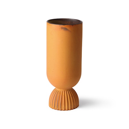 Flower Ceramic Vas Ribbed bas Rustic