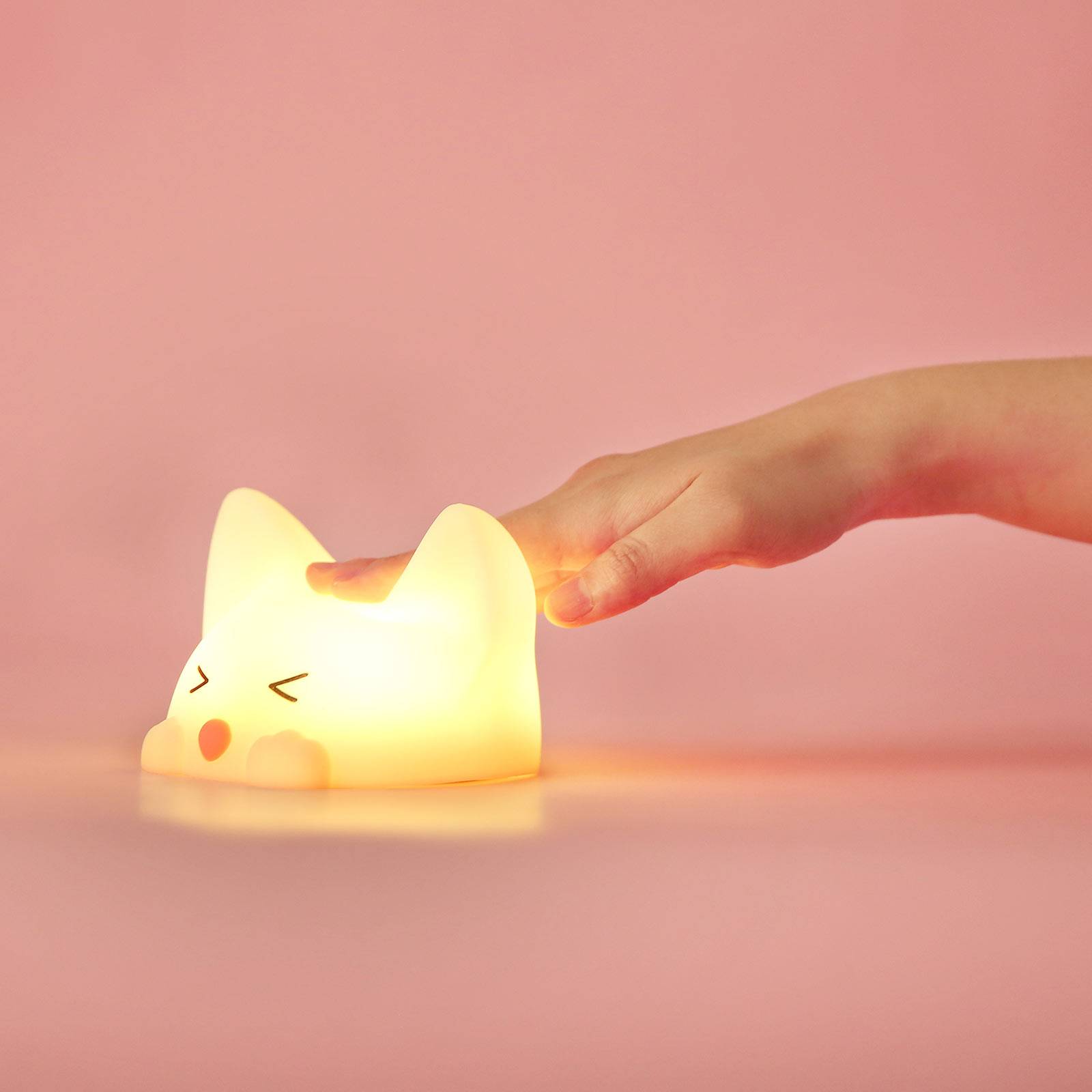 Batteri LED-nattlampa Catty Cat, 7 färger + ljud