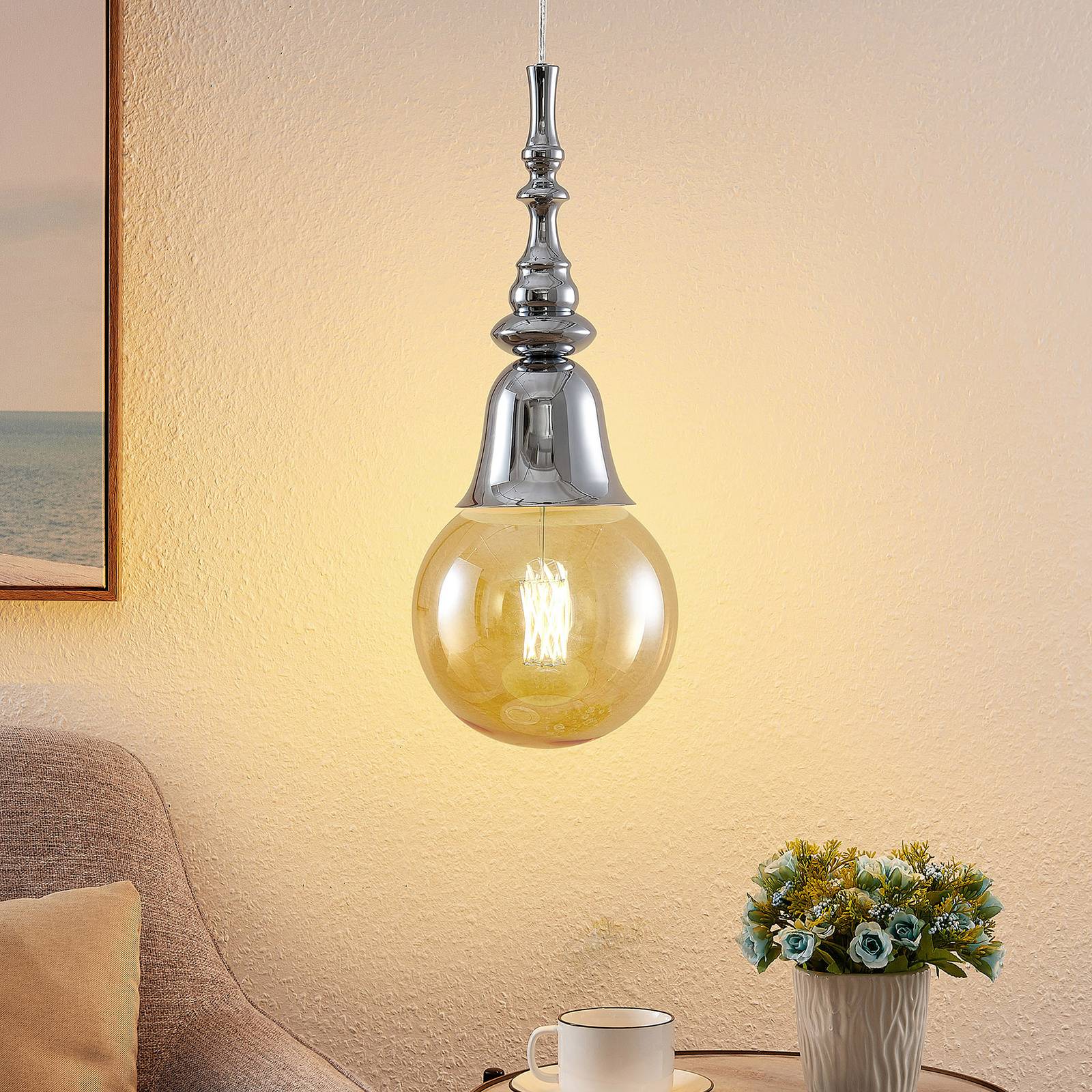 Lucande Gesja pendellampa, 1 lampa, krom
