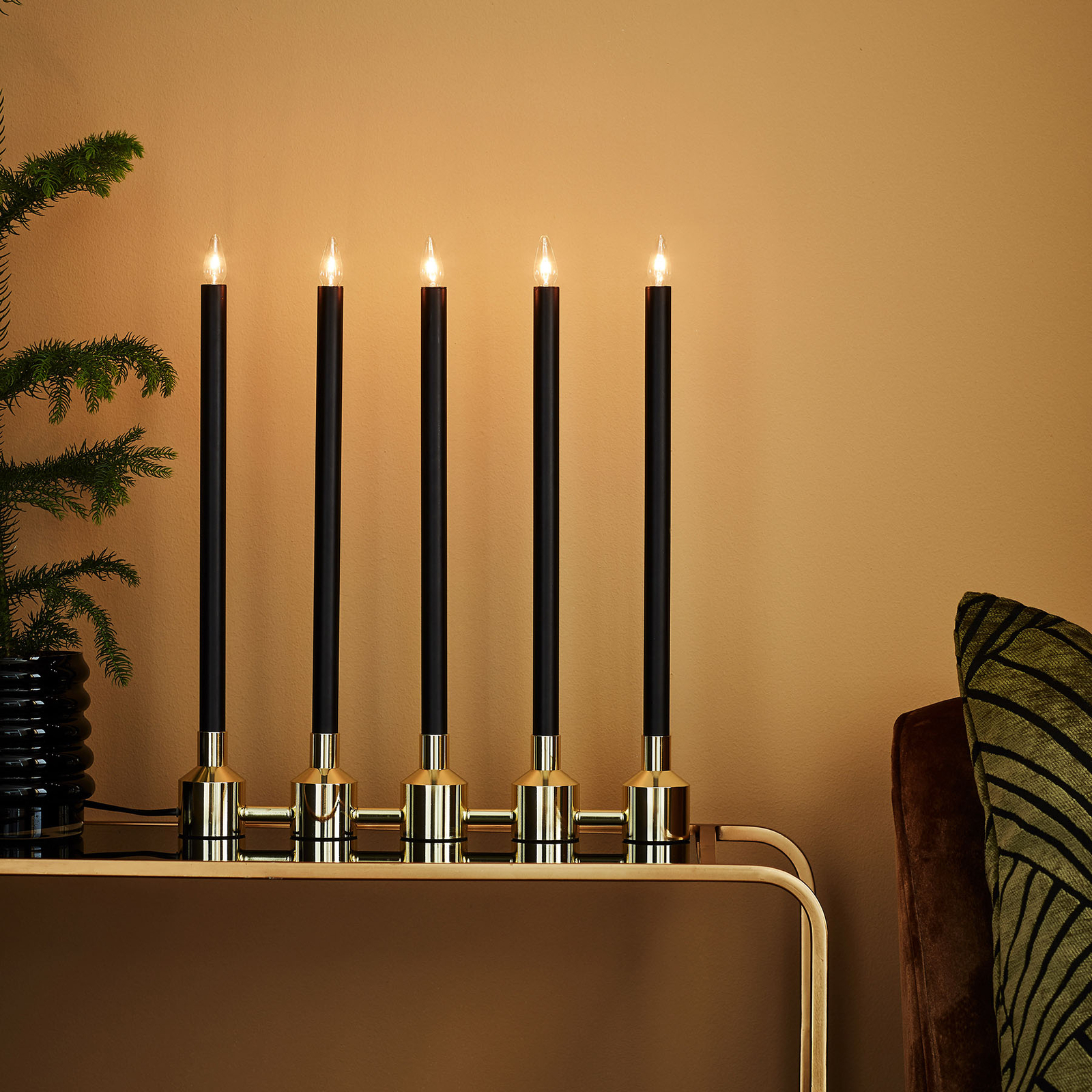 Ljusstake Philippa 5 lampor svart/guld