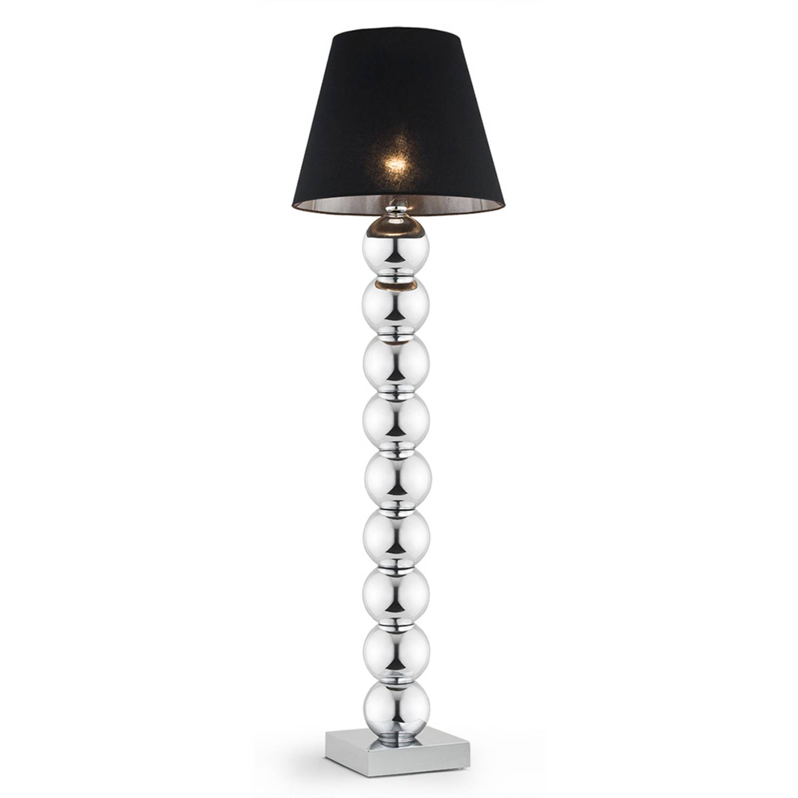 Textilgolvlampa Fulda, skärm svart, fot krom