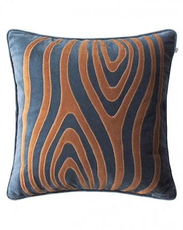 Mita Kuddfodral Velvet Havsblå/Cognac 50x50cm