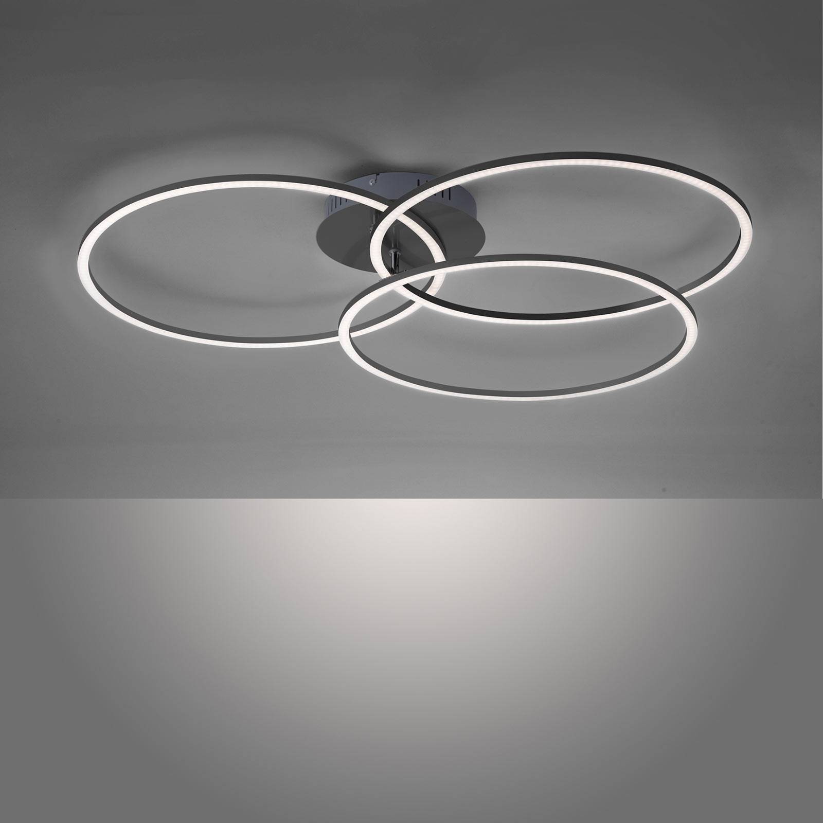 LED-taklampa Ivanka, tre ringar, svart