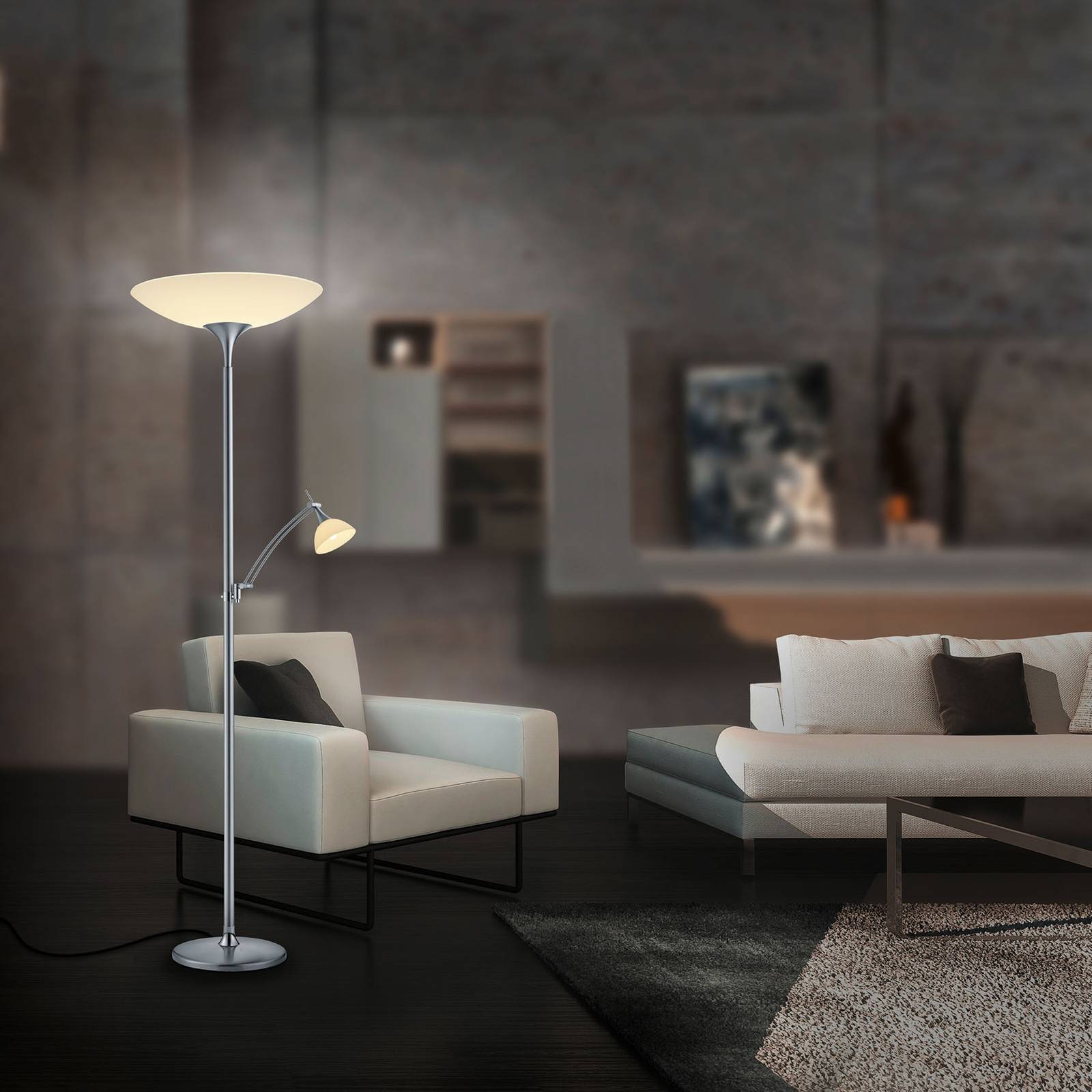 BANKAMP Mästerverk uplight-golvlampa skal, nickel