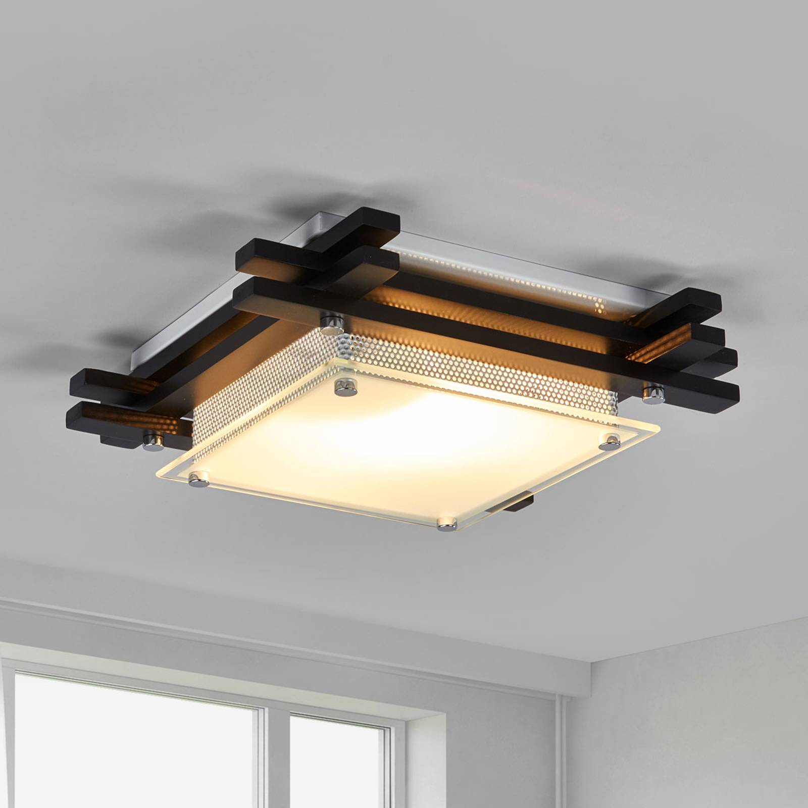 Plafondlampa EDISON i trä, mörk