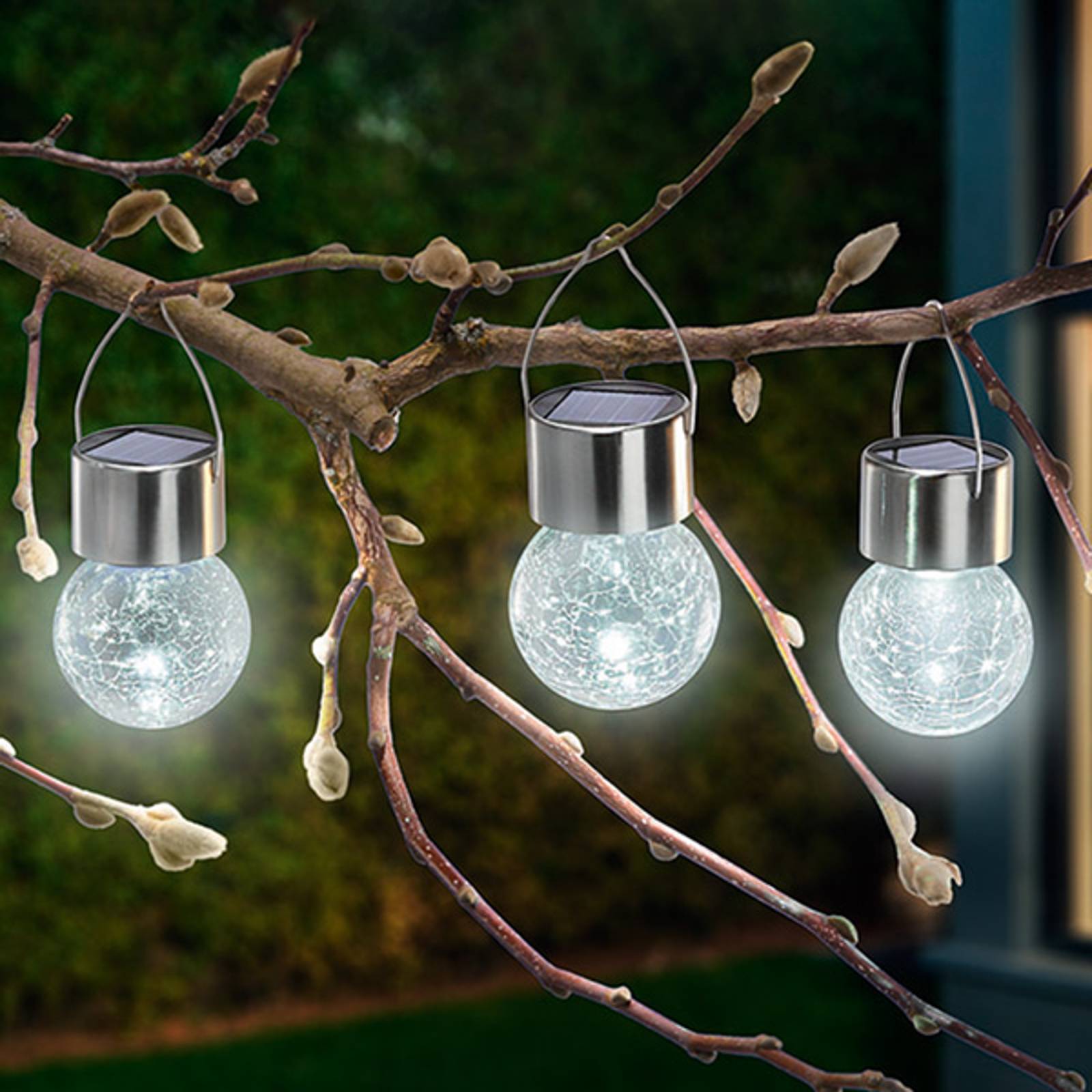 3-set med LED-solcellslampor Crackle Ball 6 000 K