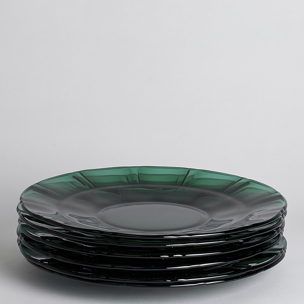 Vintage - SÅLD Tallrik Glas 6+6 delar Grön