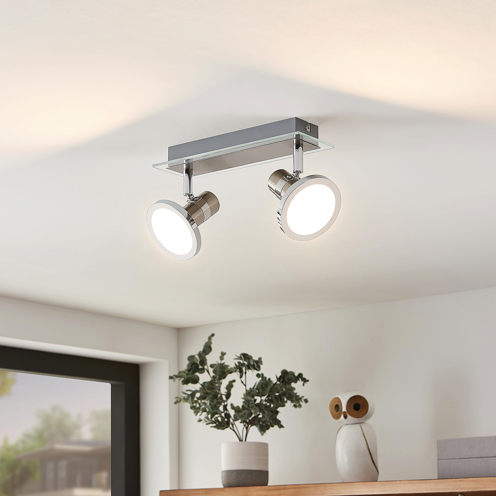 Lindby Kajetan LED-spotlight, nickel, 2 lampor