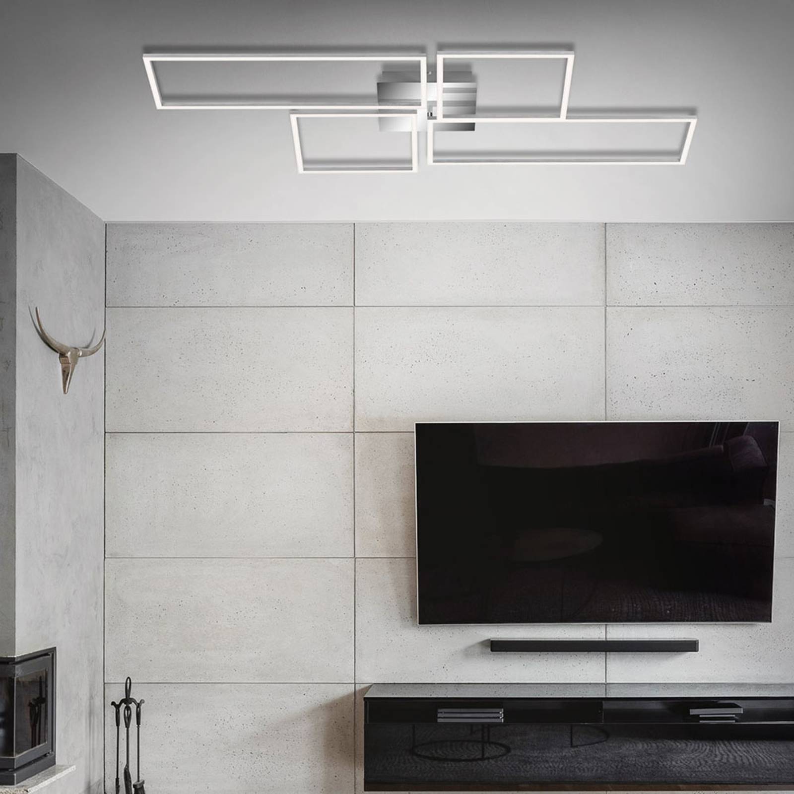 LED-taklampa Frame CCT, krom aluminium 110 x 54 cm