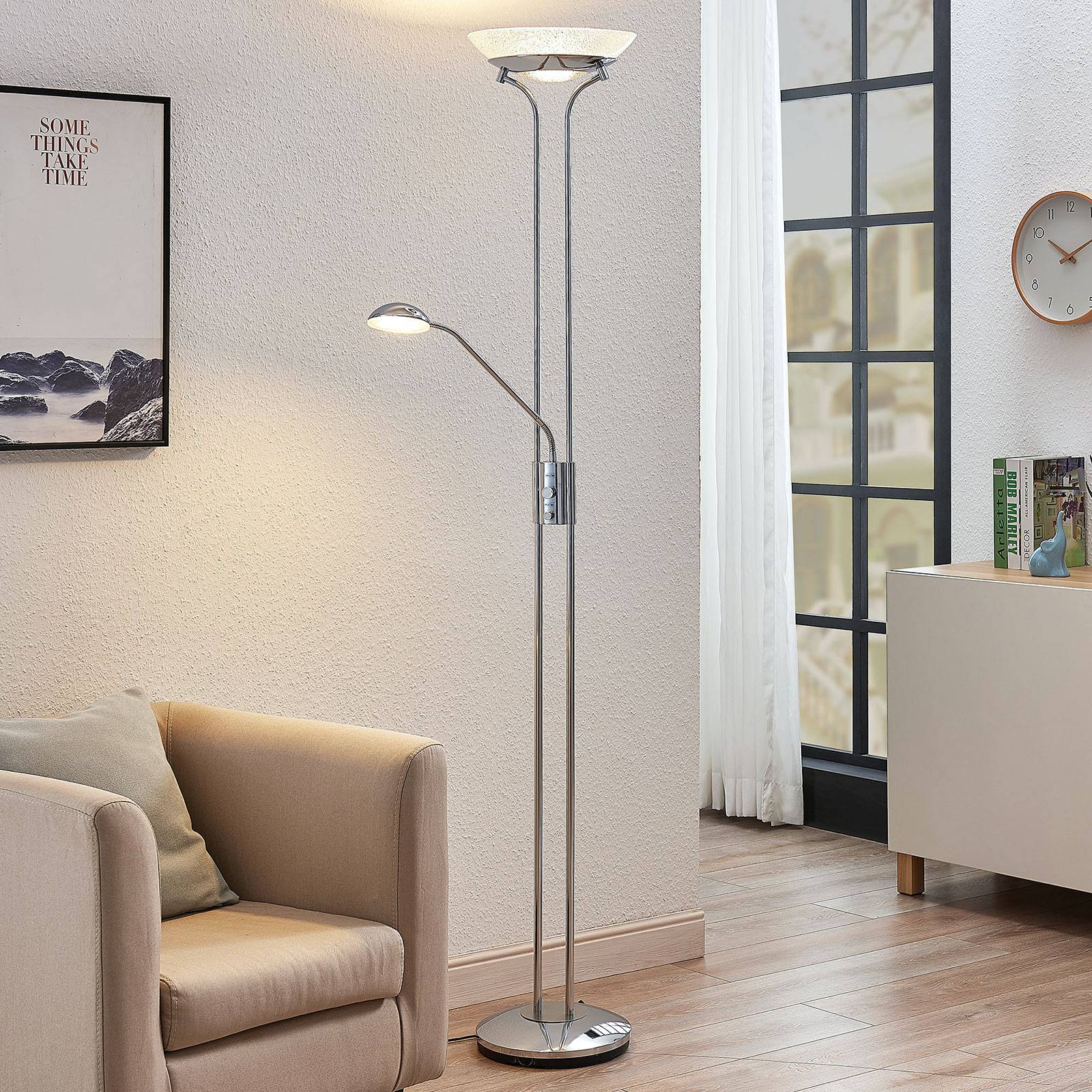 LED-taklampa Dimitra med läslampa, krom