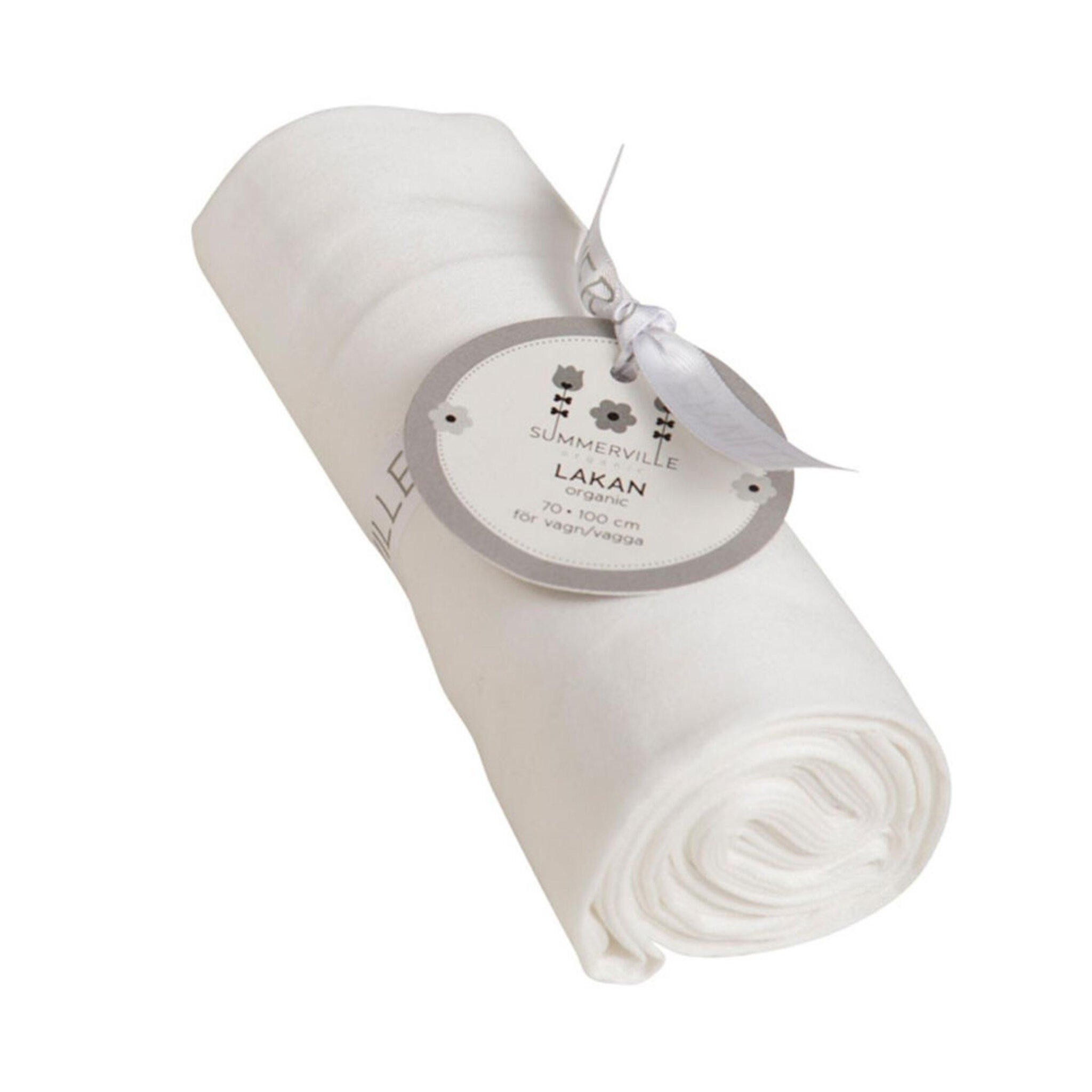Lakan vagga satin vitt GOTS, 100x70 cm