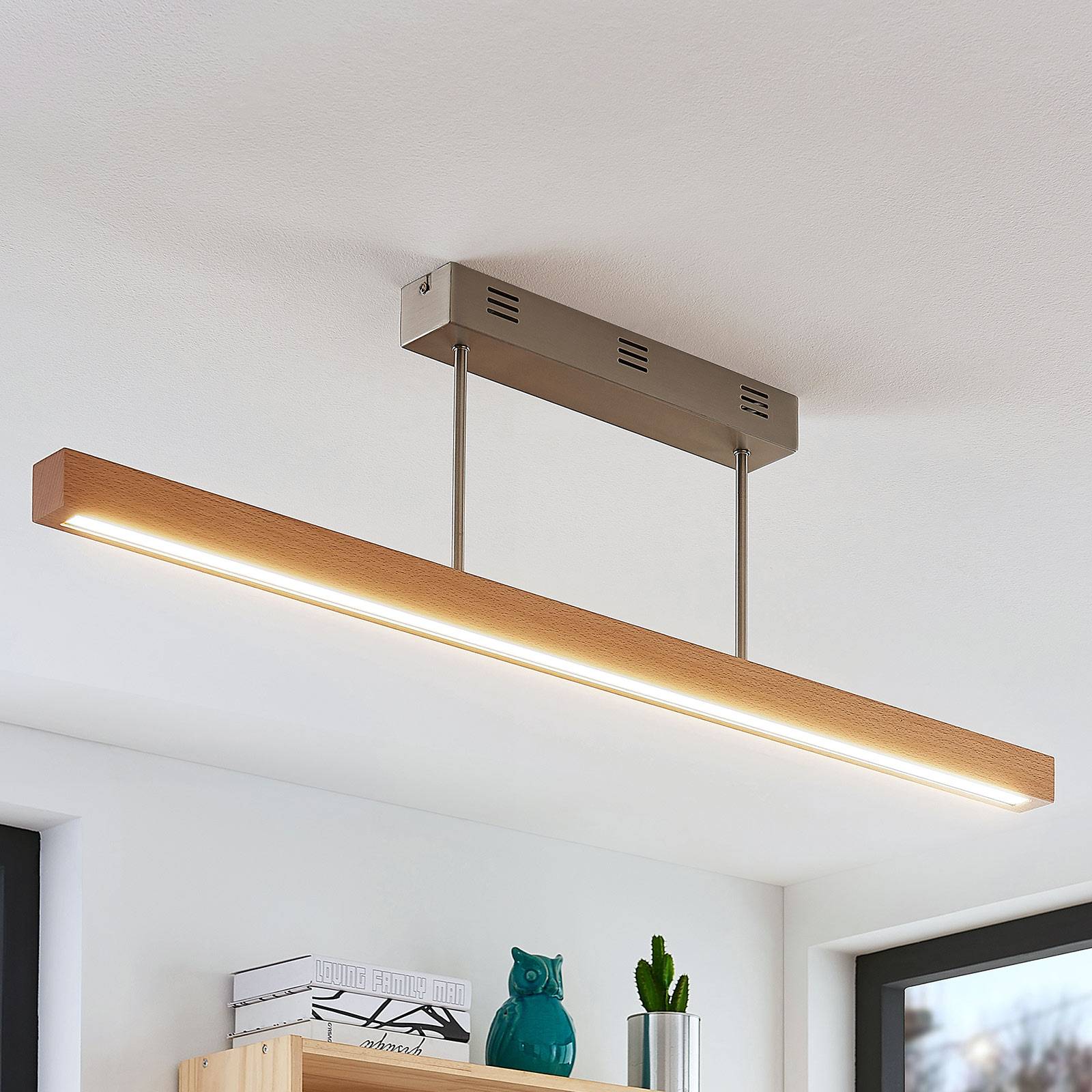 LED-trä-taklampa Tamlin, bokträ, 100 cm