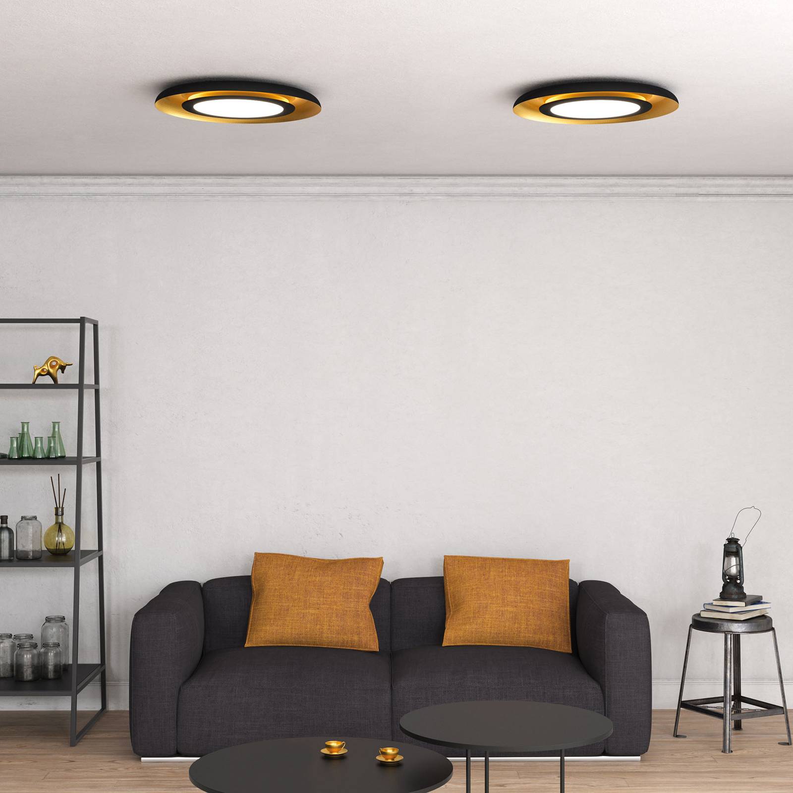 LED-taklampa Shiitake, svart/guld