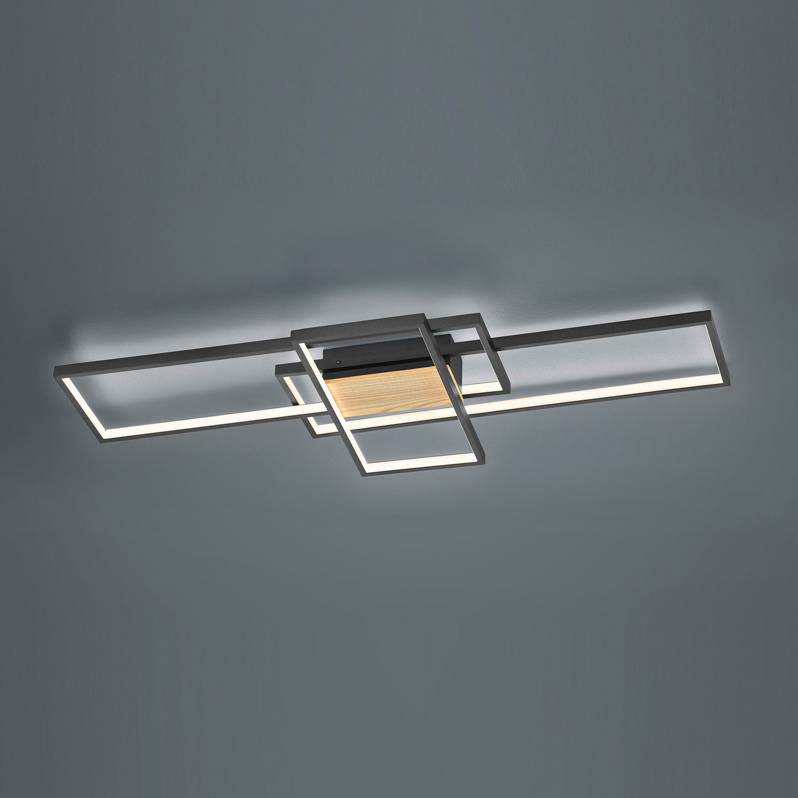 LED-taklampa Tucson med träelement, svart