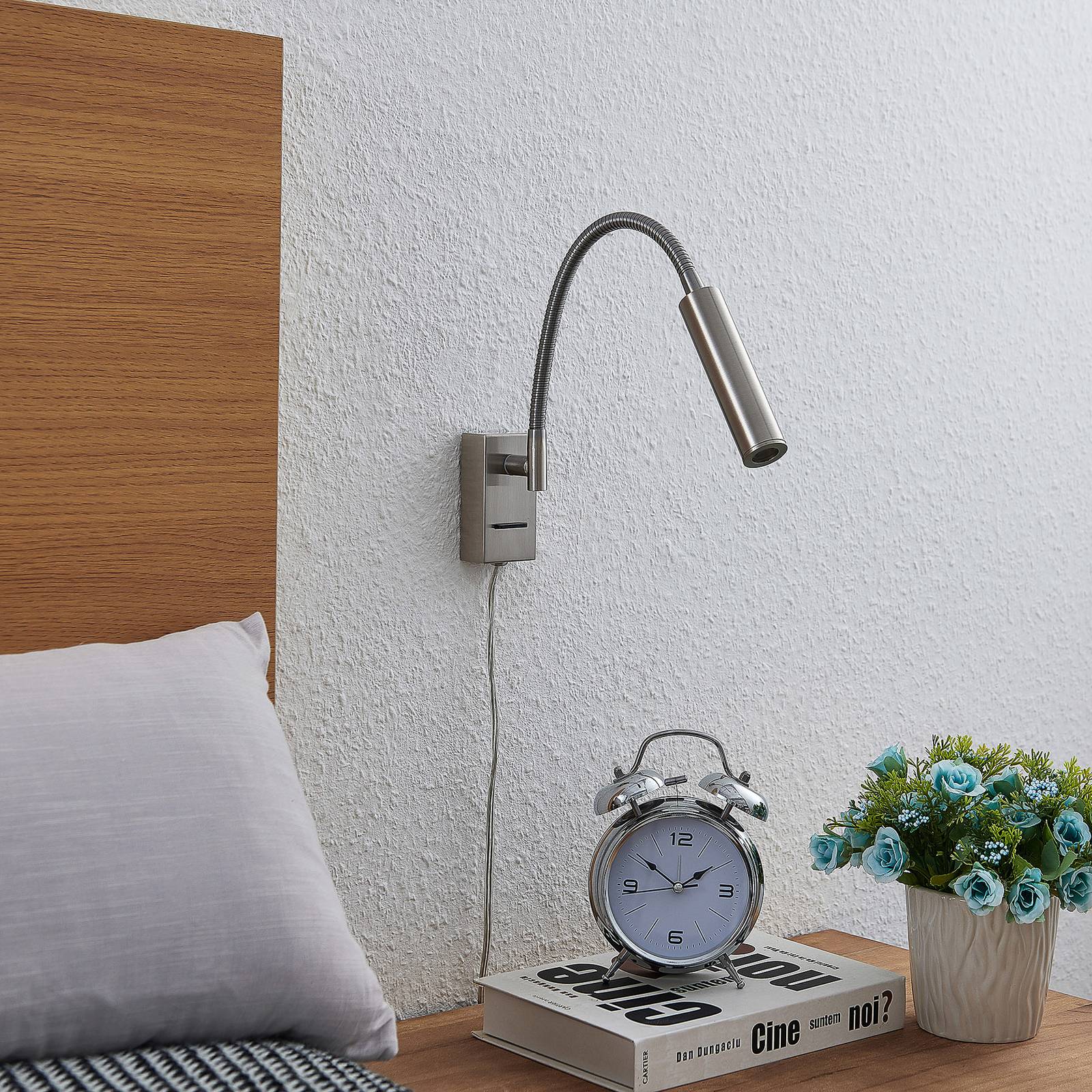Lucande Anaella LED-vägglampa, nickel, 47 cm
