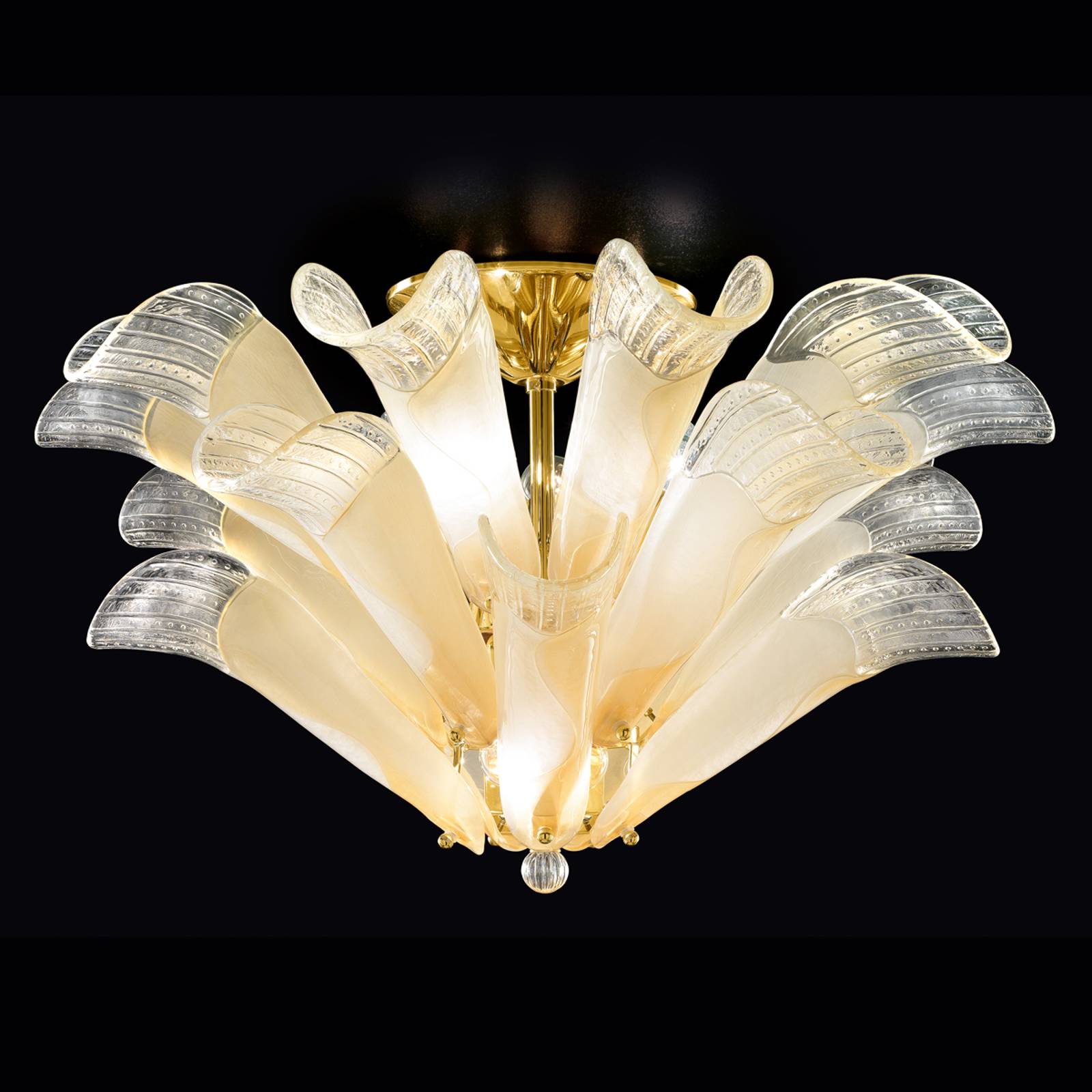Taklampa Petali med Muranoglas guld-bärnsten
