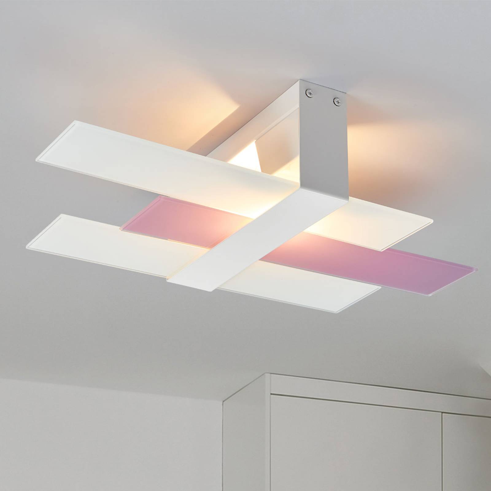 Modern taklampa Triad 48 cm, vit/lila