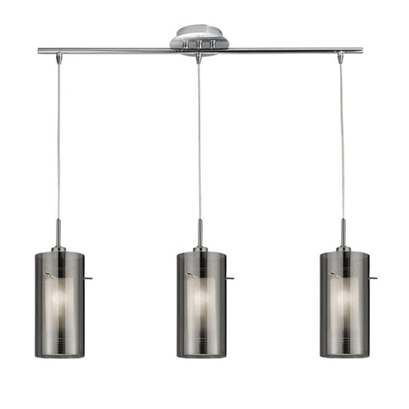 Hänglampa Duo 2 rökglas/krom lång 3 lampor