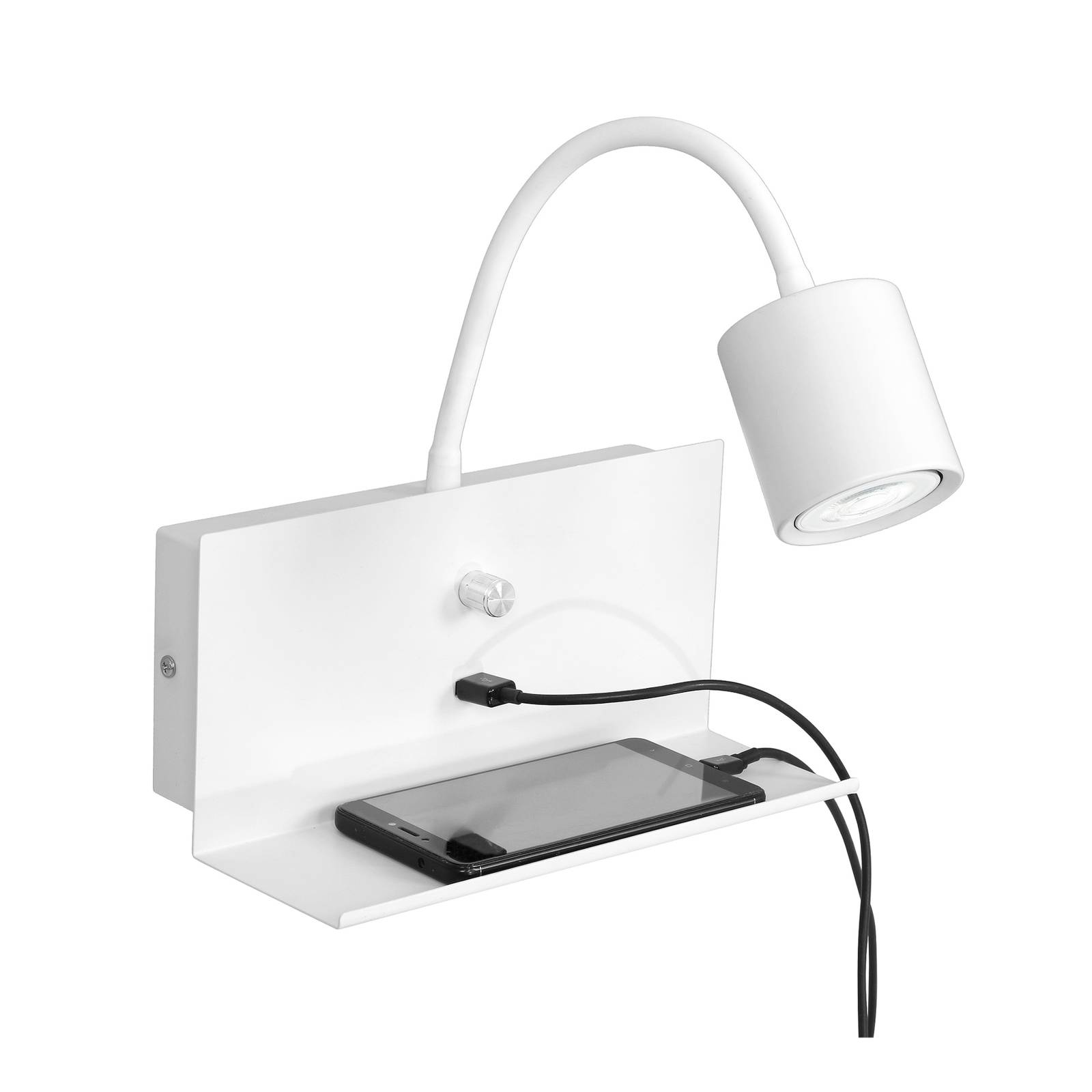 Spotlight till vägg Modo med hylla, USB-port, vit