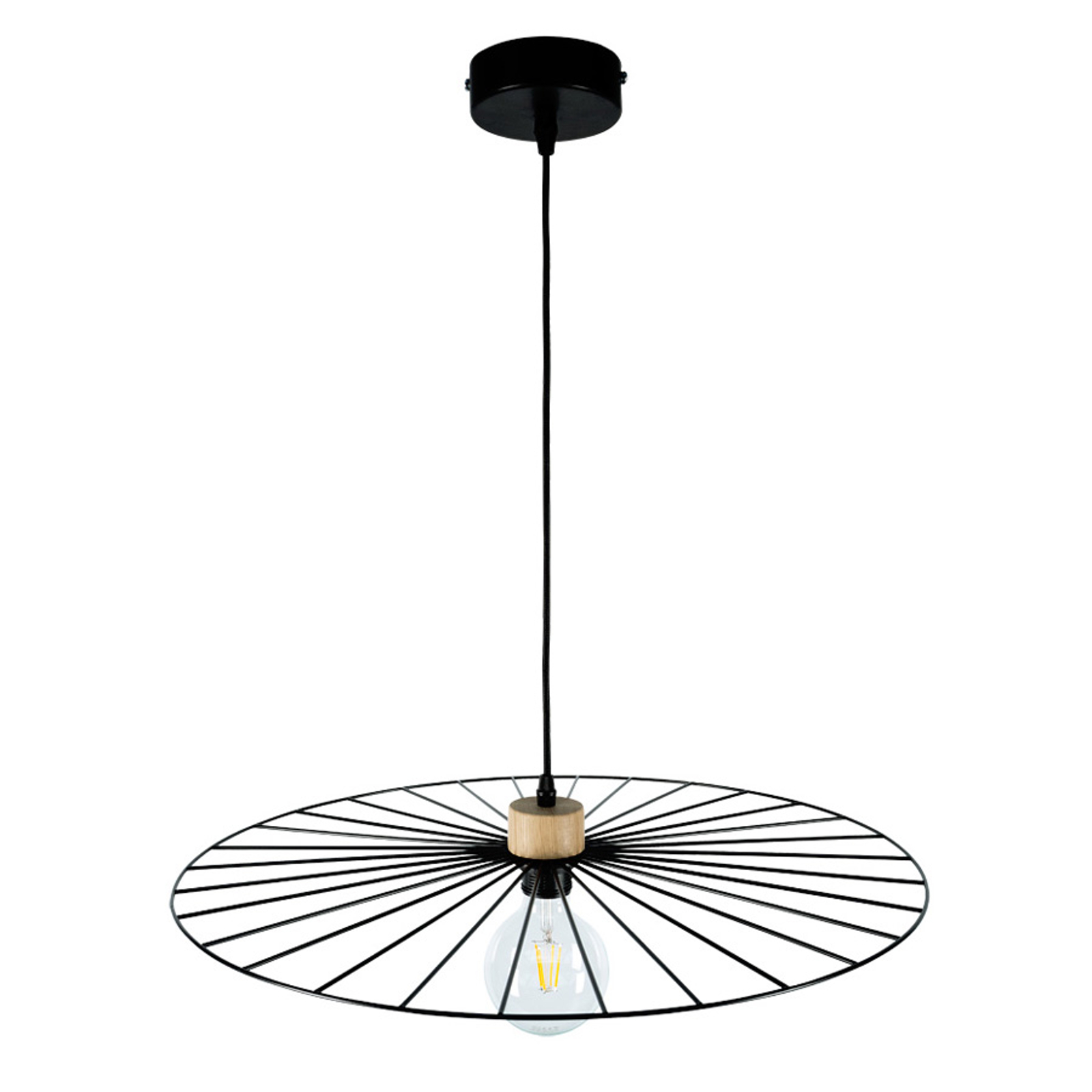 Hänglampa Antonella svart, trädetalj, Ø 65 cm