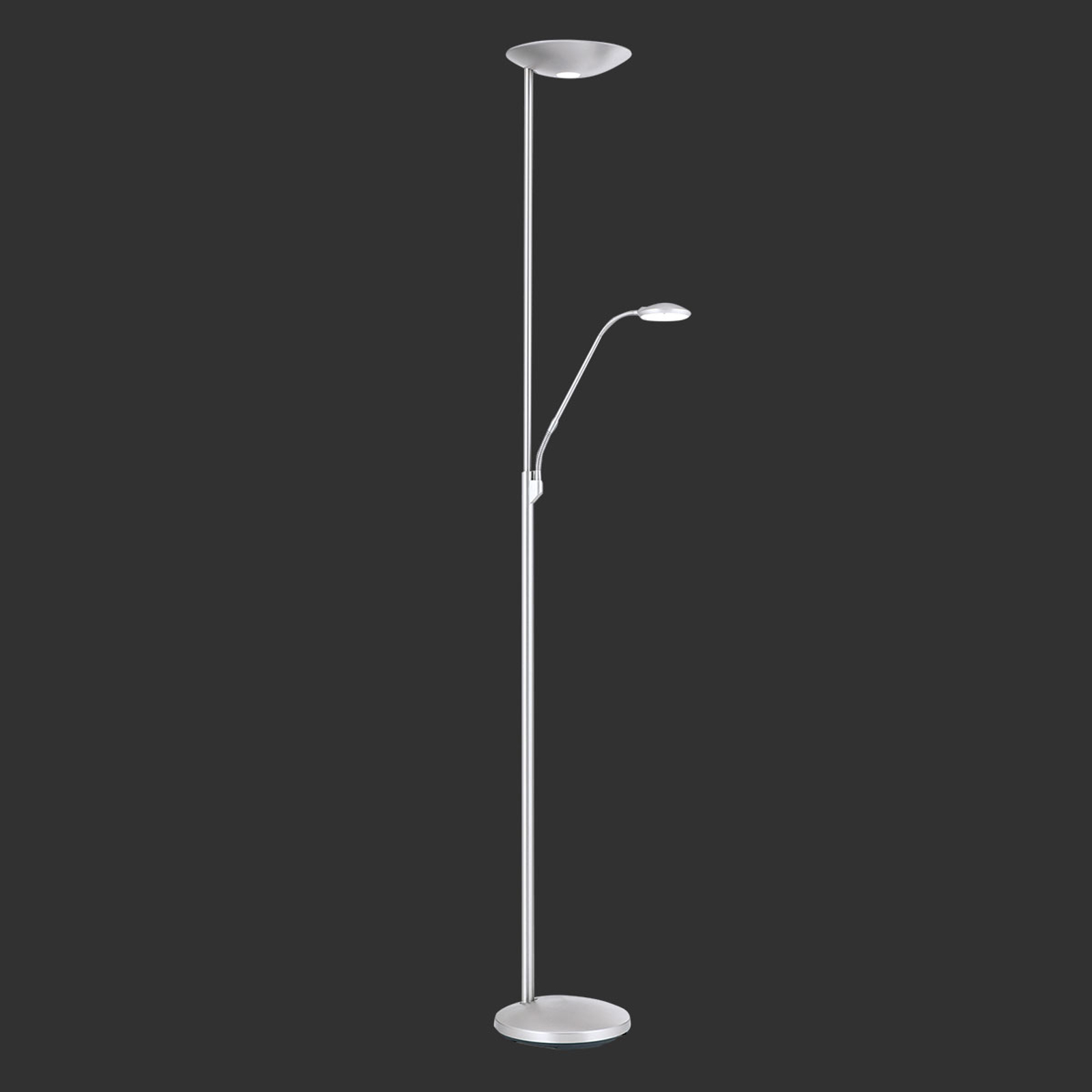 LED-uplight-golvlampa Cobra i nickel matt läslampa