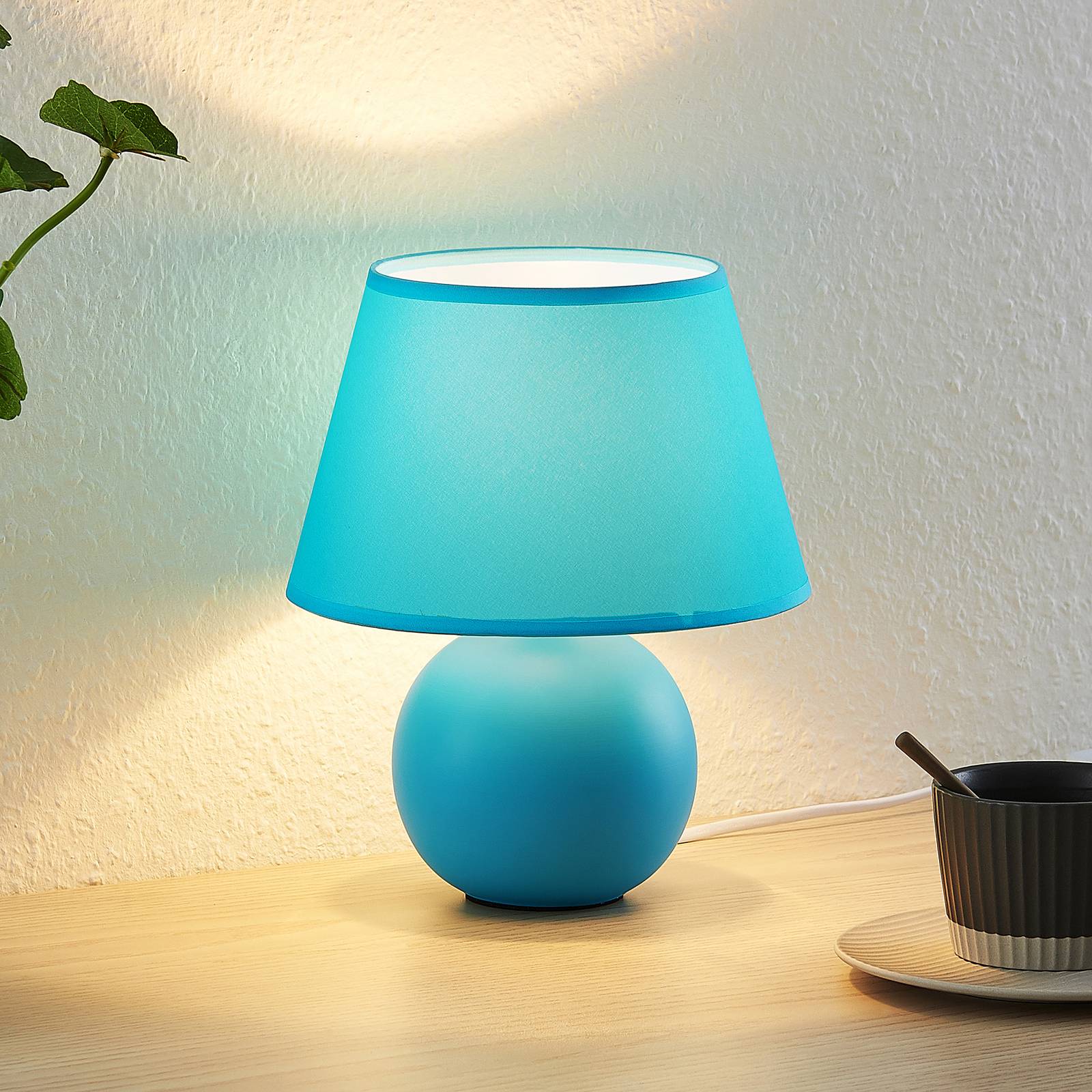 Lindby Calliota tygbordslampa, rund, ljusblå