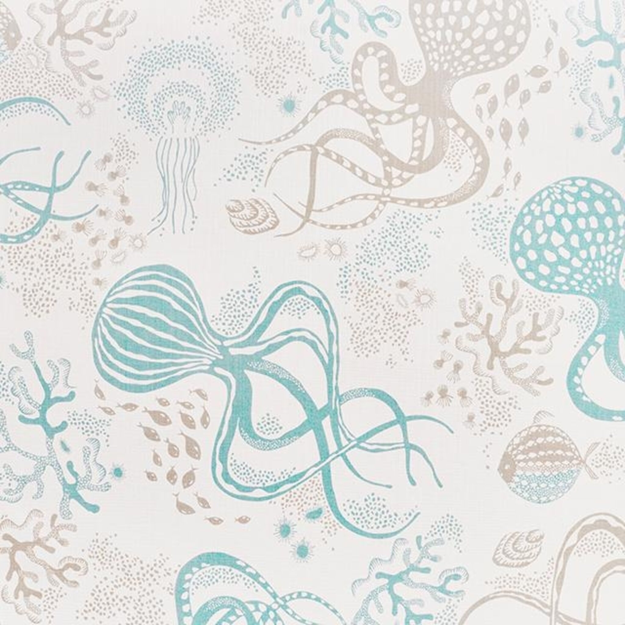Tyg på löpmeter - Aquatic, vit/blå/sand, 145 cm