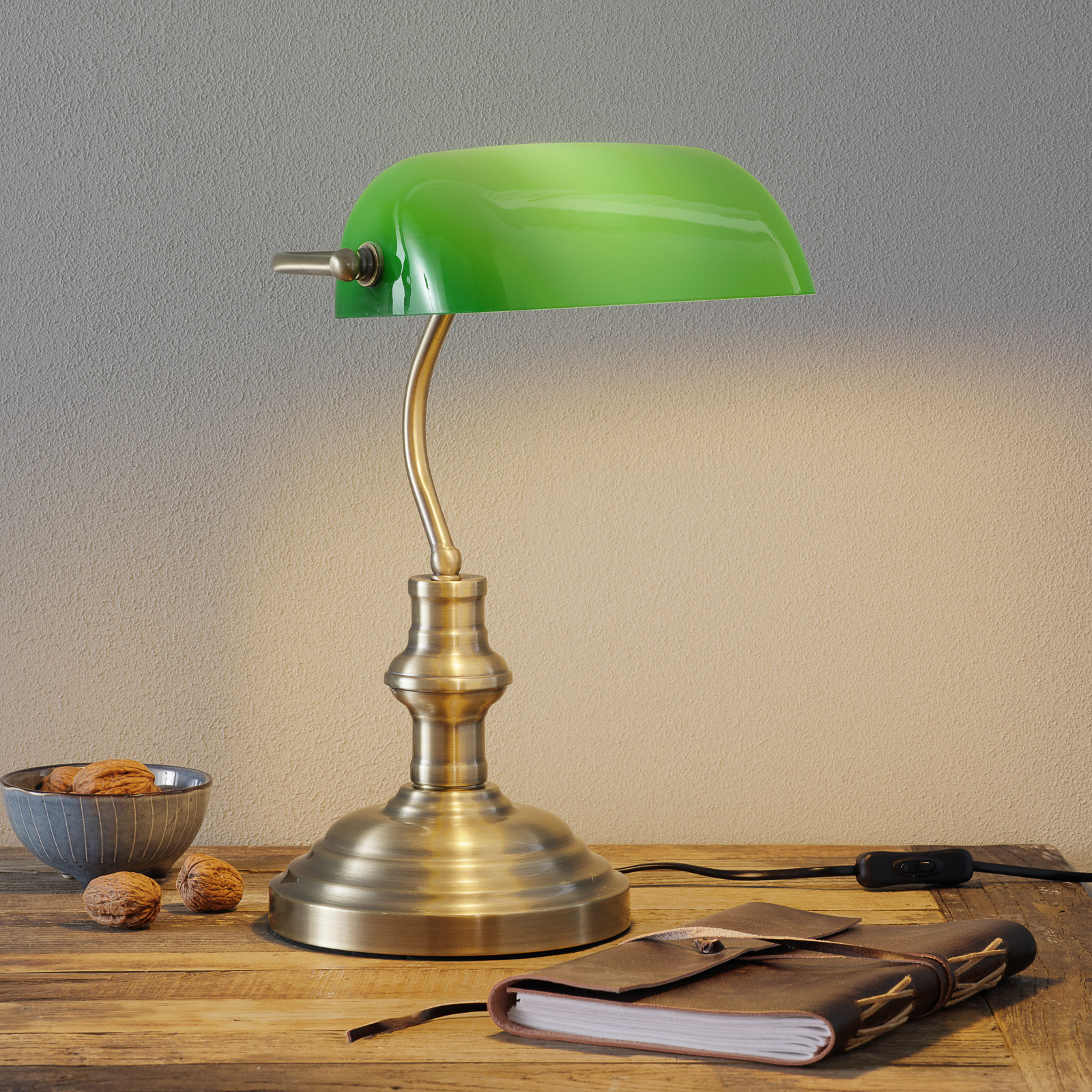 Klassisk bordslampa Bankers 42 cm, grön
