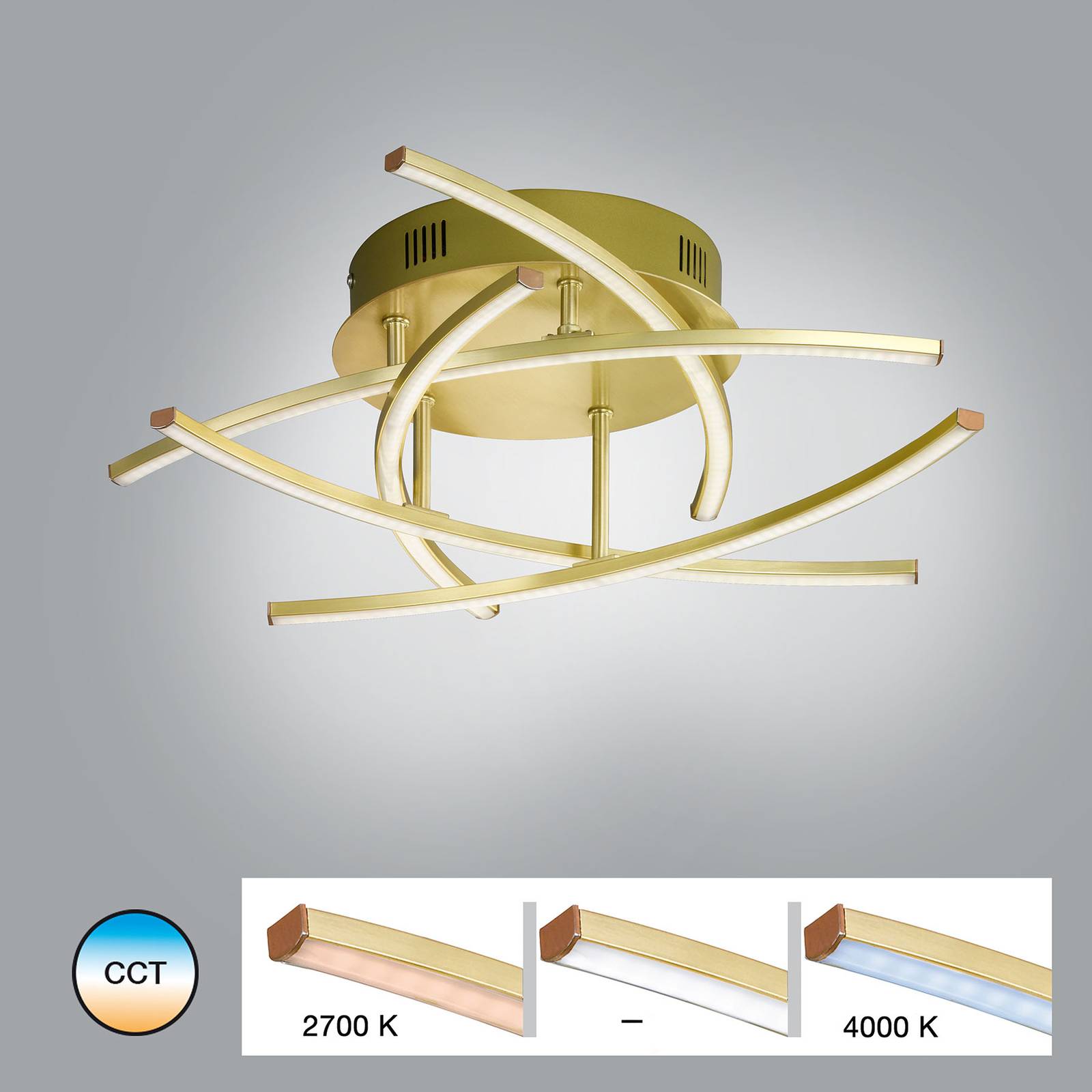 LED-taklampa Cross justerbar vit 5 lampor, mässing