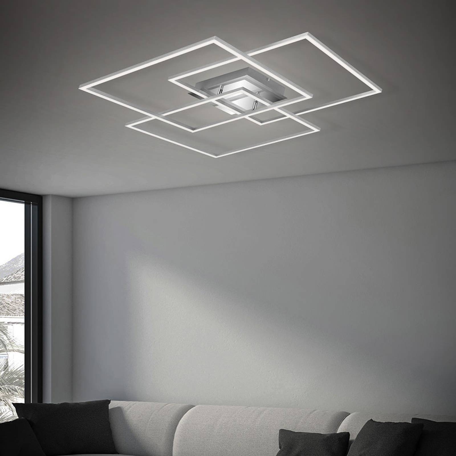 LED-taklampa Frame CCT, krom aluminium, 70 x 70 cm