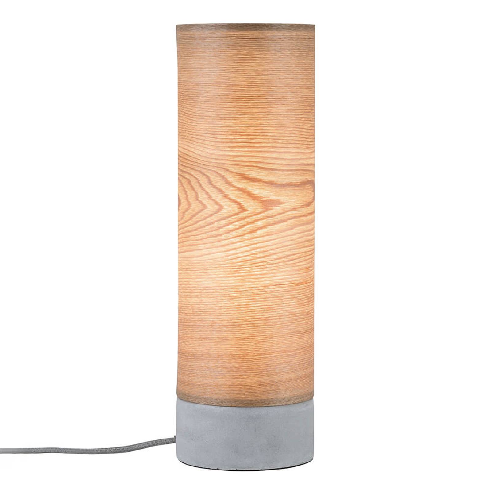 Cylindrisk bordslampa Skadi i trä med betongfot