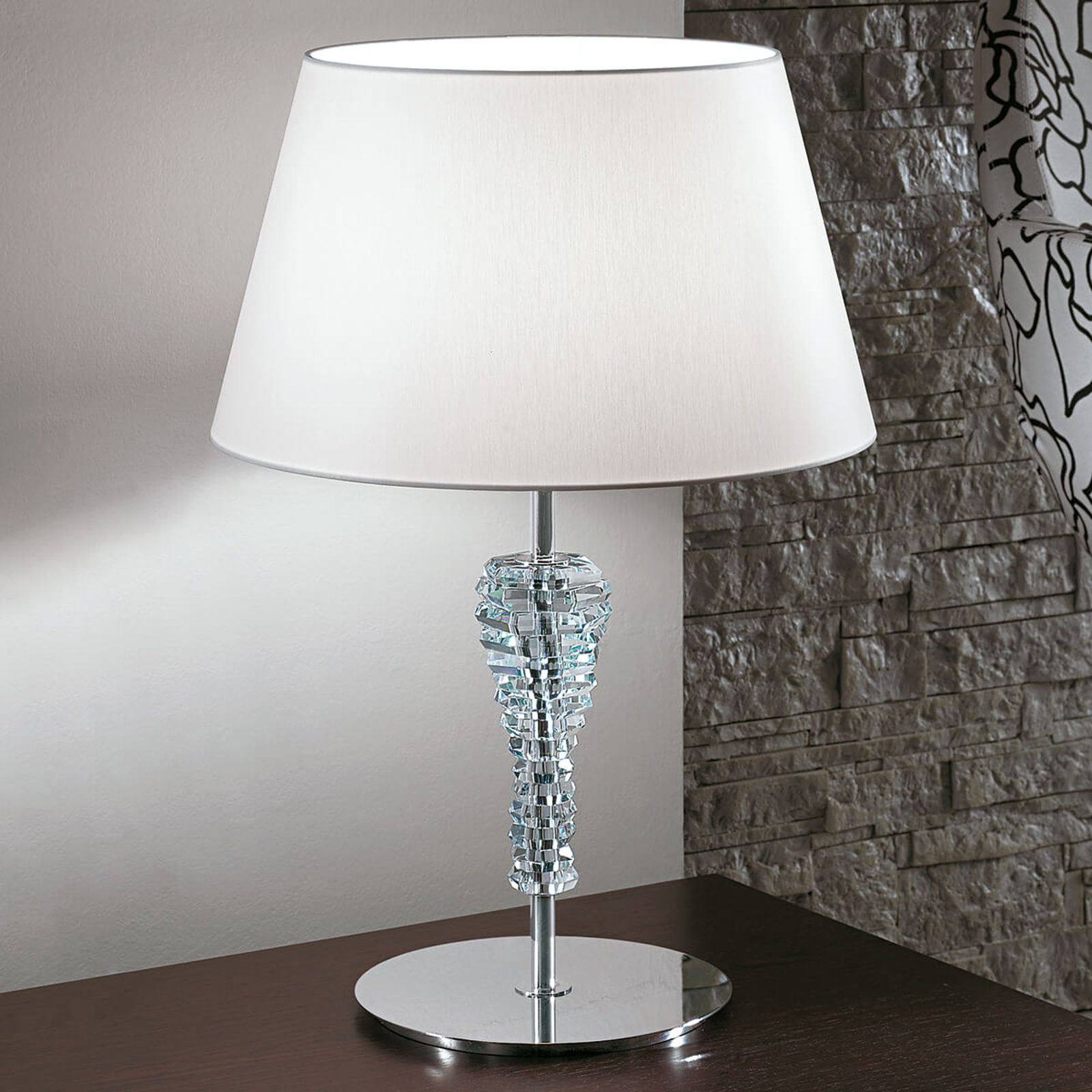 Textilbordslampa Crystal vit