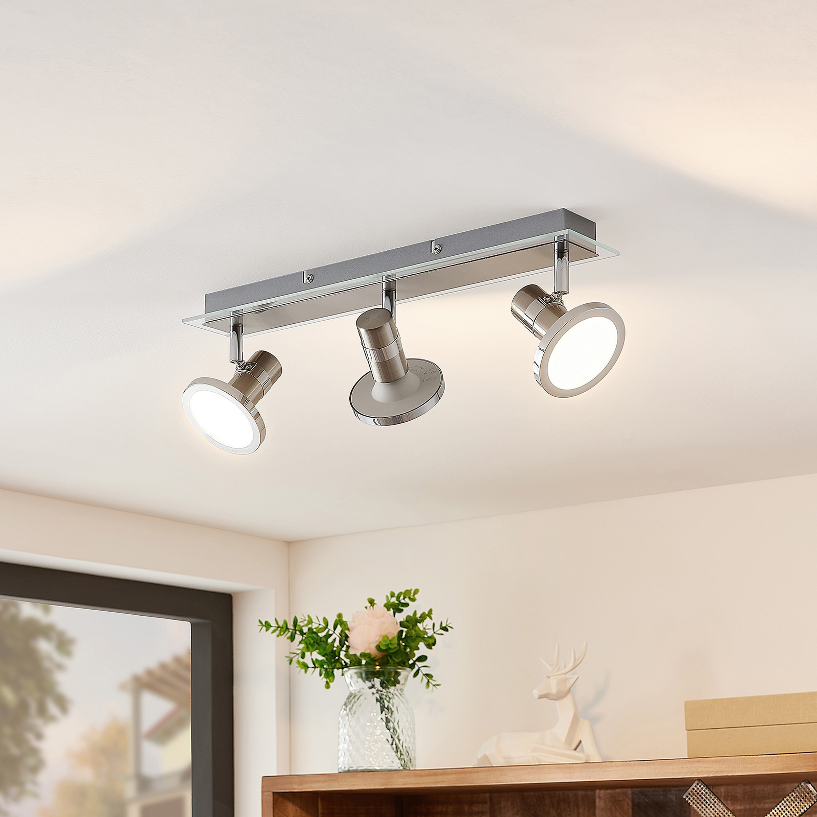 Lindby Kajetan LED-spotlight, nickel, 3 lampor