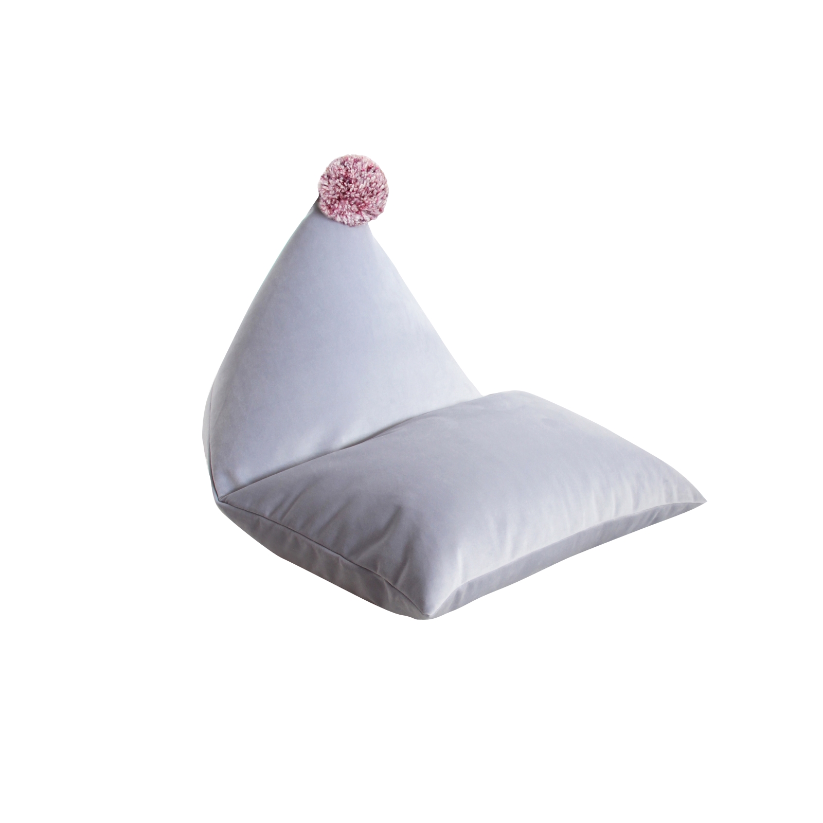 Sittpuff i sammet LIGHT GREY 70 x 100 pompom