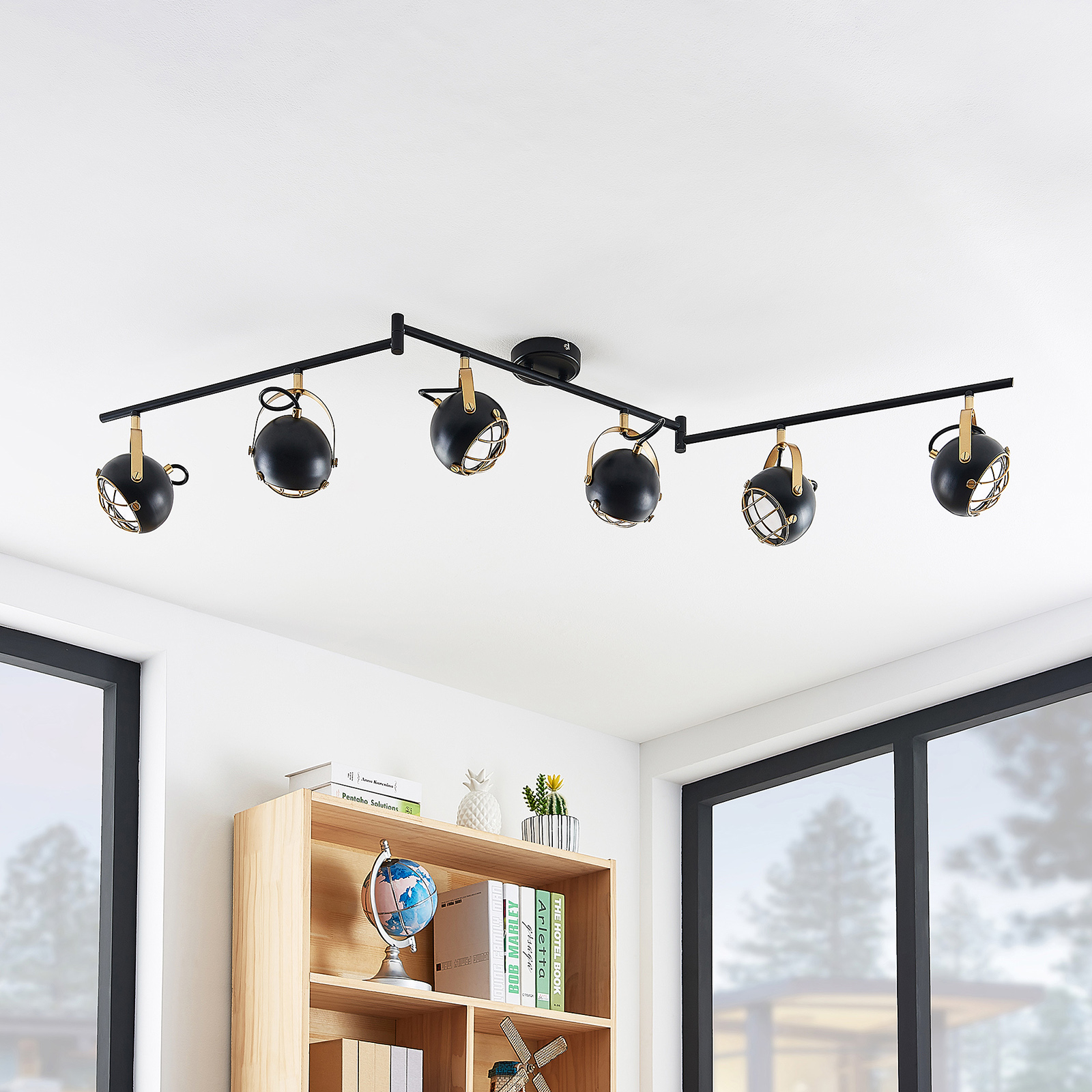 Lindby Dawid LED-taklampa, gulddekor, 6 lampor