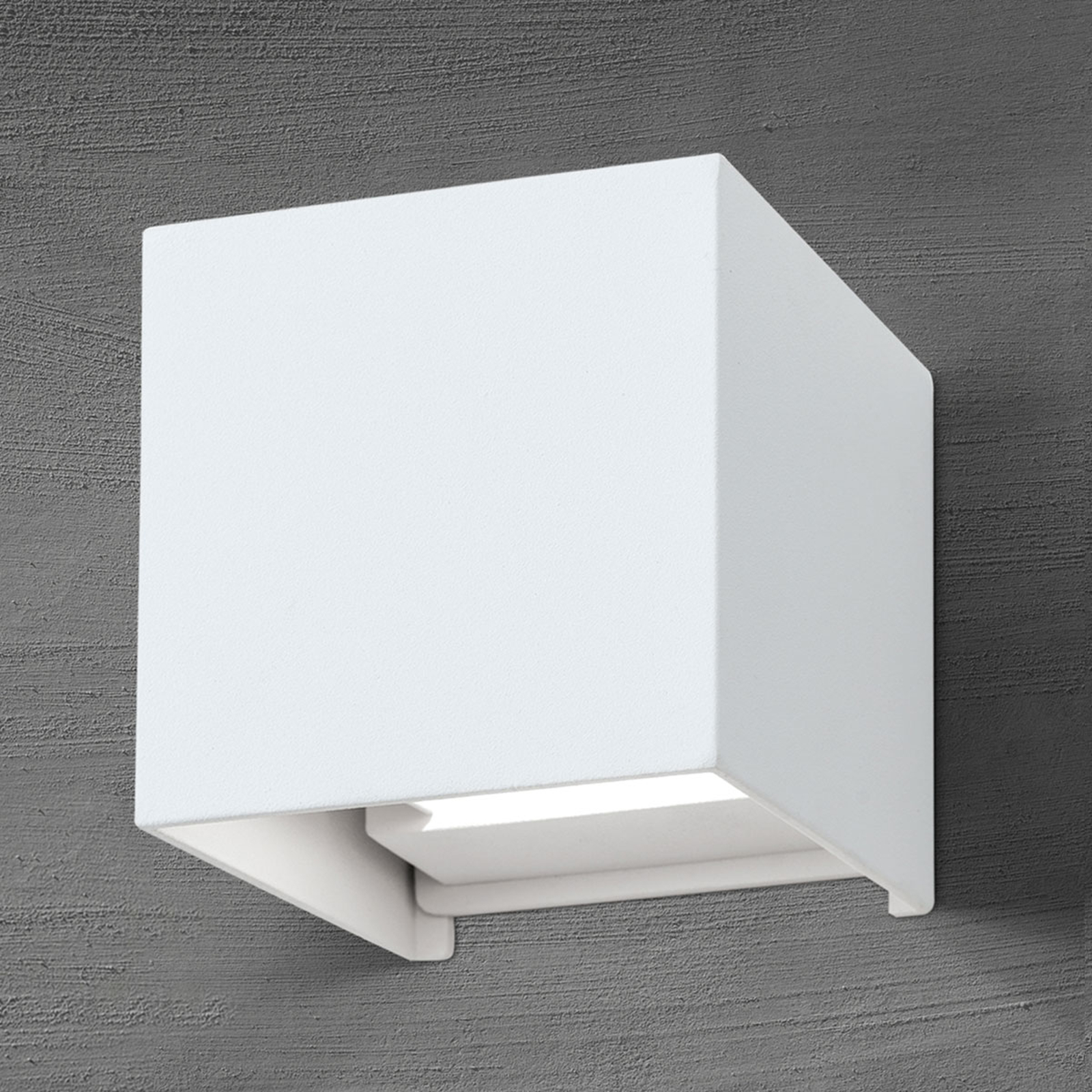 Kubisk LED-utomhusvägglampa Cube i vitt