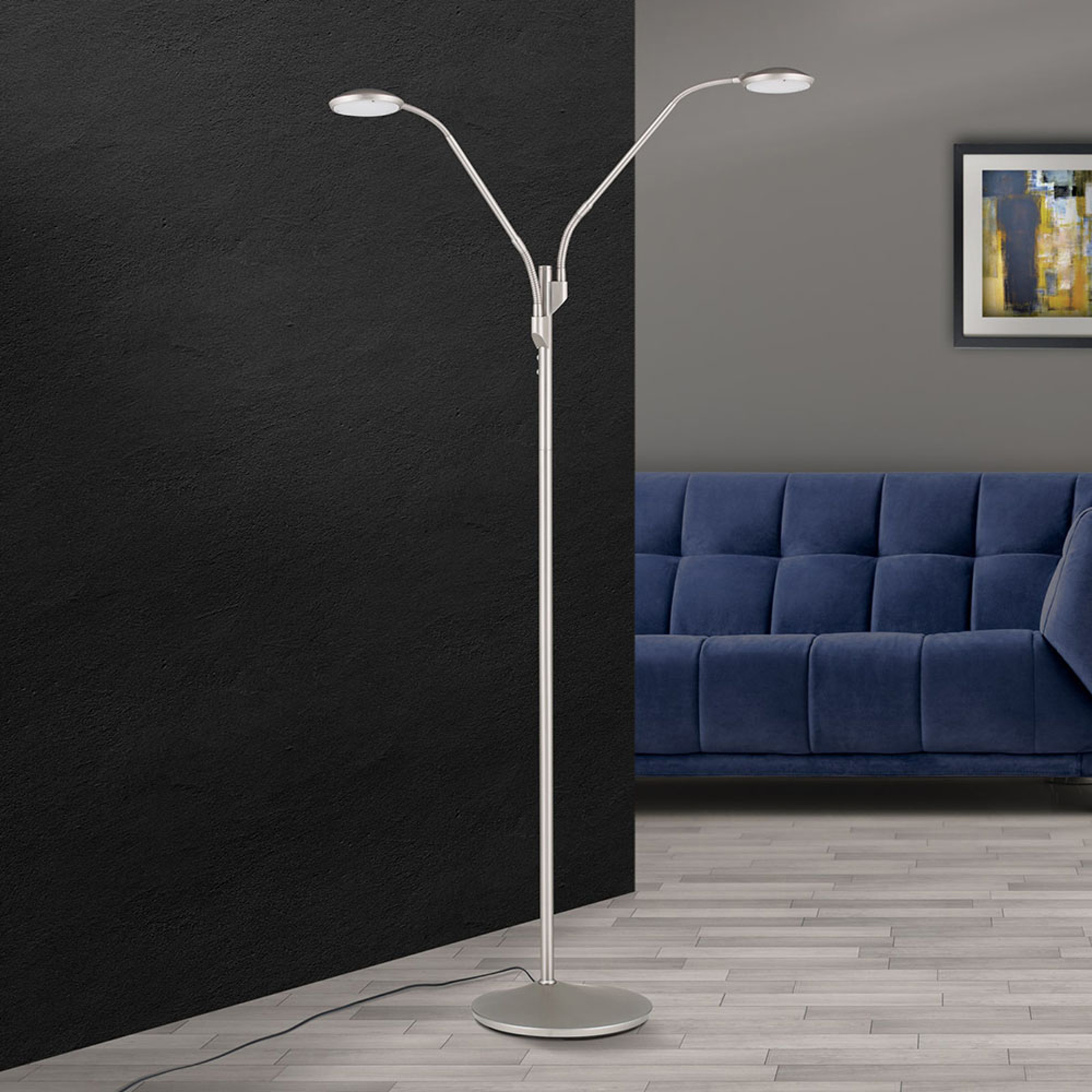 LED-golvlampa Cobra, 2 lampor, nickel matt