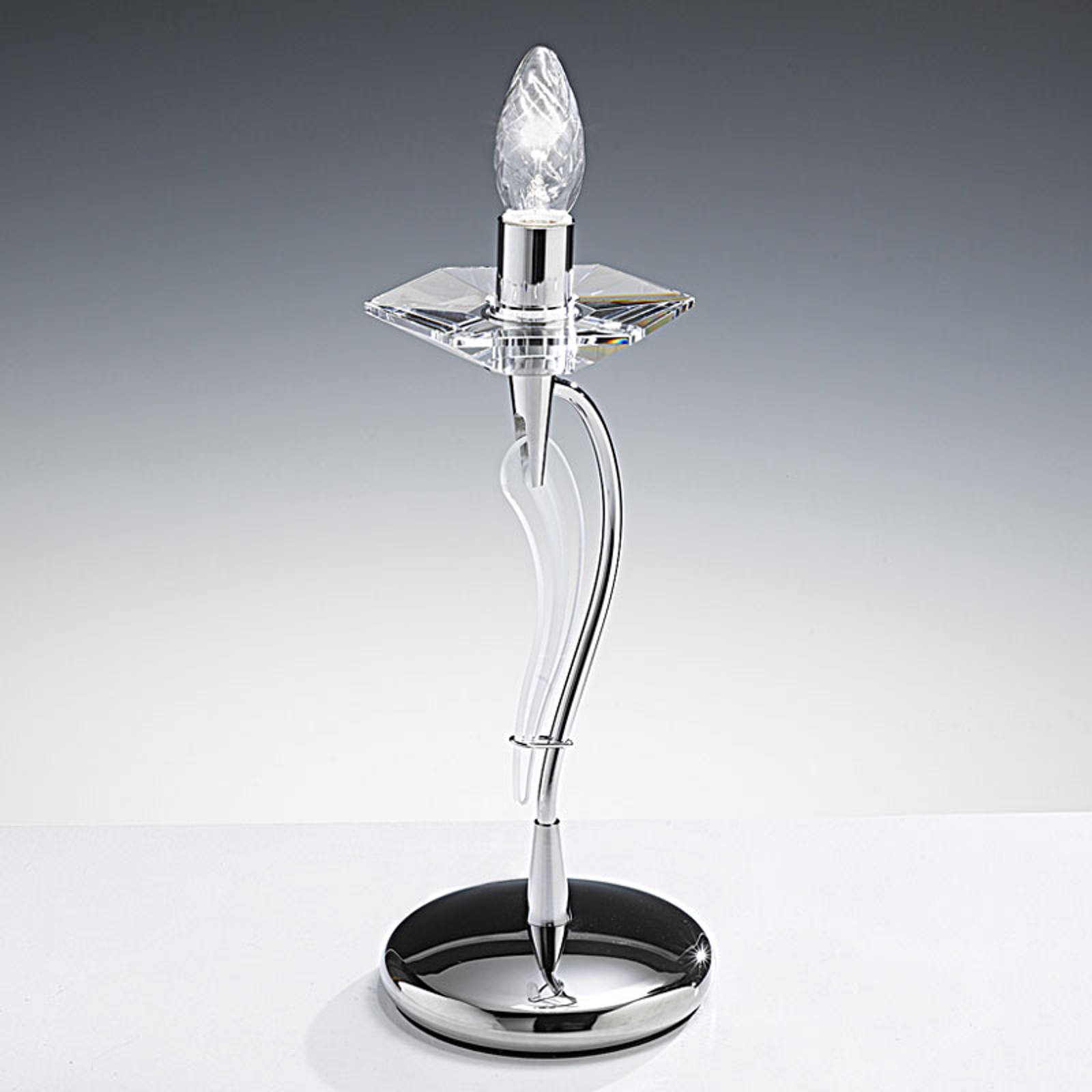 Bordslampa Icaro med kristallglas, krom