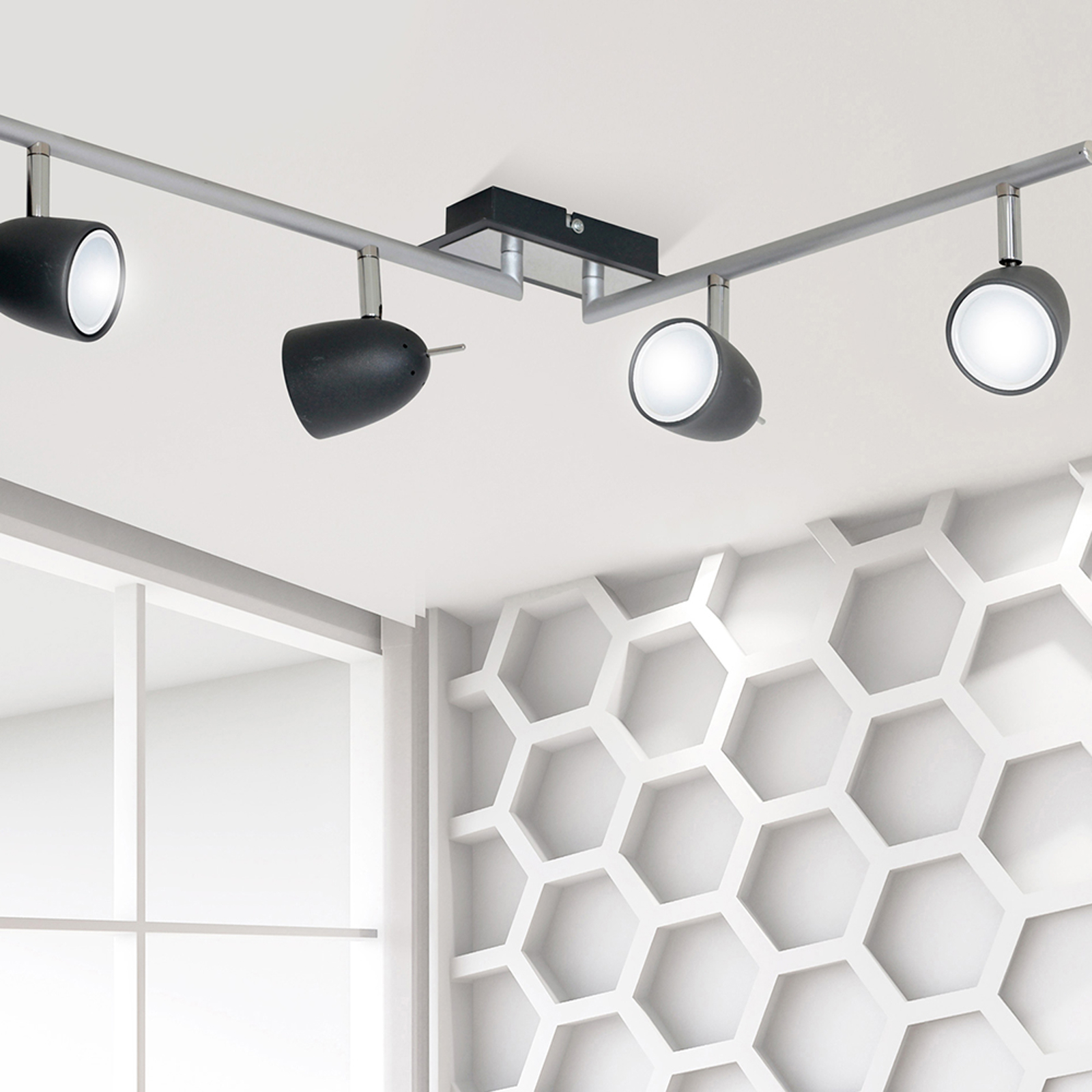 Taklampa Taylor, svart/krom, 4 lampor