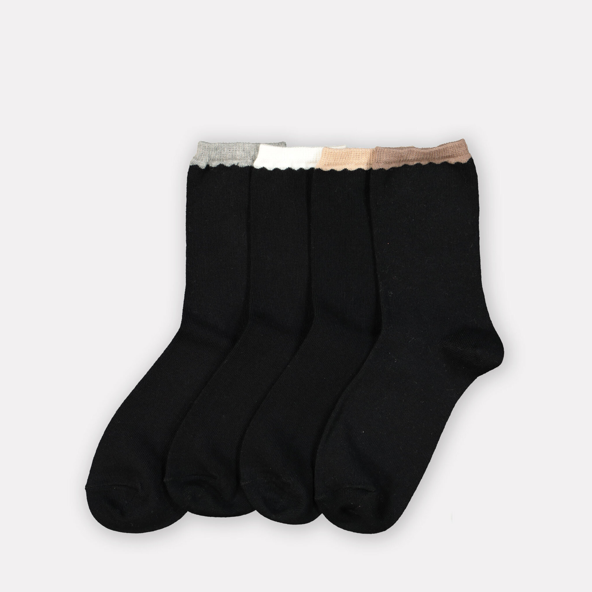 Strumpor med kontrastkant, 4-pack