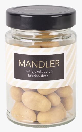 Mandler med vit choklad och lakritspulver brun