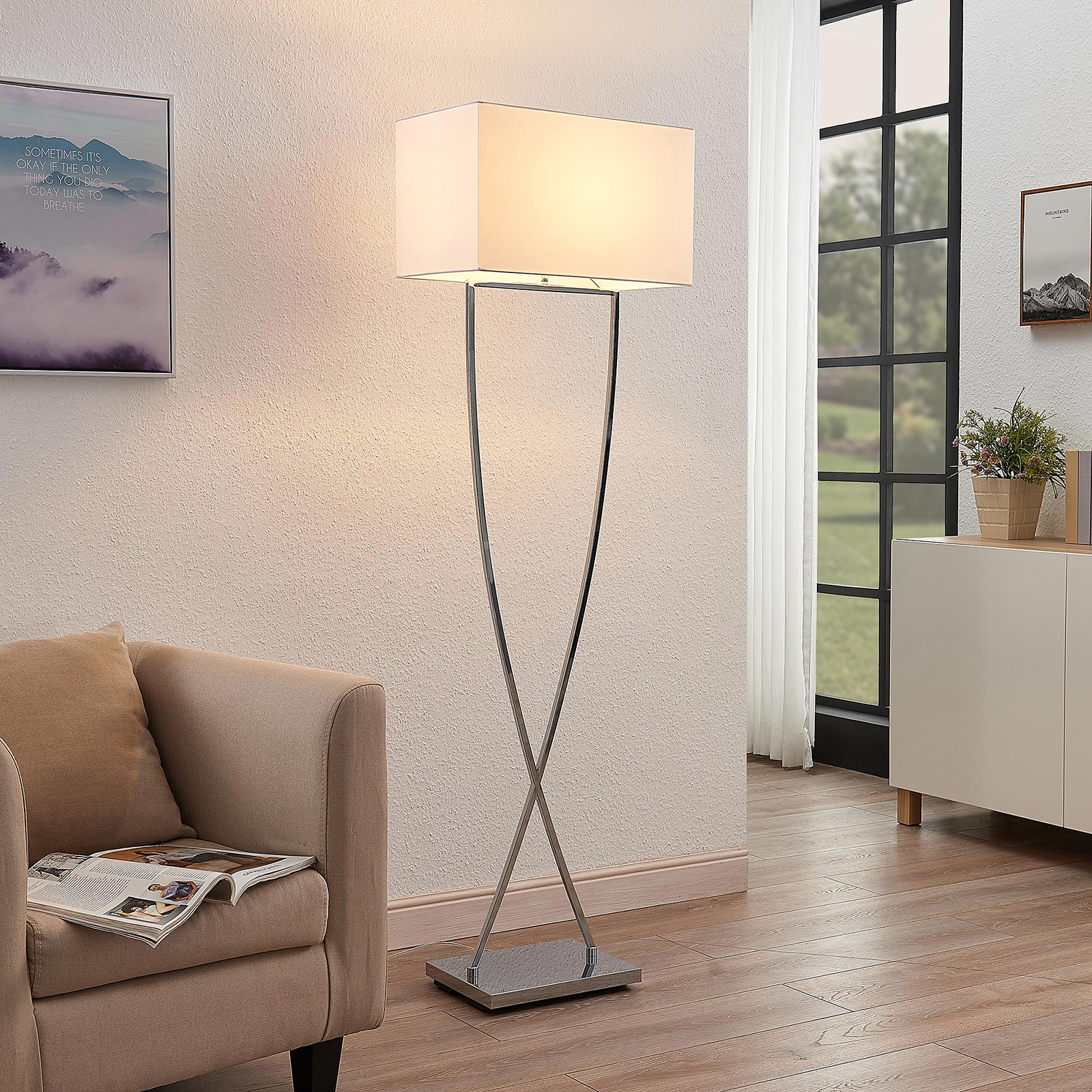 Lucande Evaine golvlampa Chrome, skärm