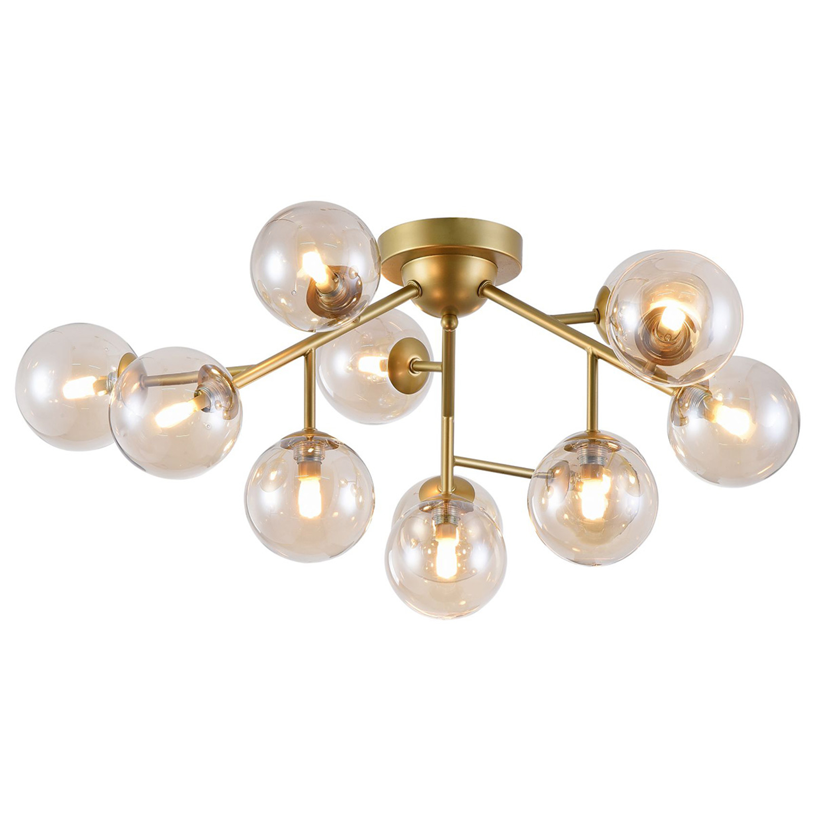 Taklampa Dallas med 12 glaskulor, guld